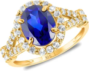 MAX   STONE Solid 10K Gold Oval Cut Gemstone Rings for Women | Anti Tarnishing Halo Birthstone Rings | Real 10kt Gold Statement Cocktail Ring in Sizes 6 to 8 with Gift Box