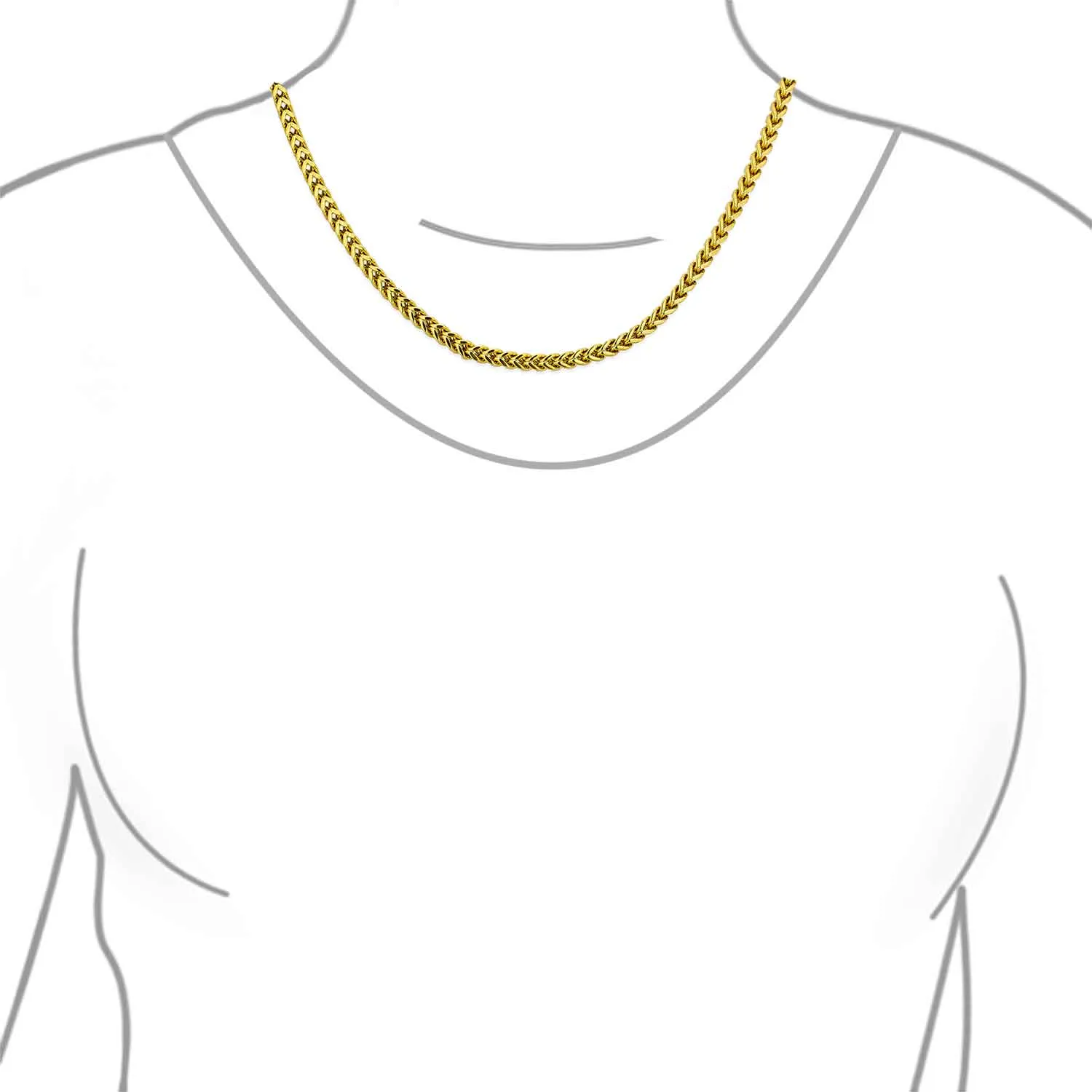Men's 14K Gold Plated Stainless Steel Chain Necklace - 6MM Flat Square Wheat Link