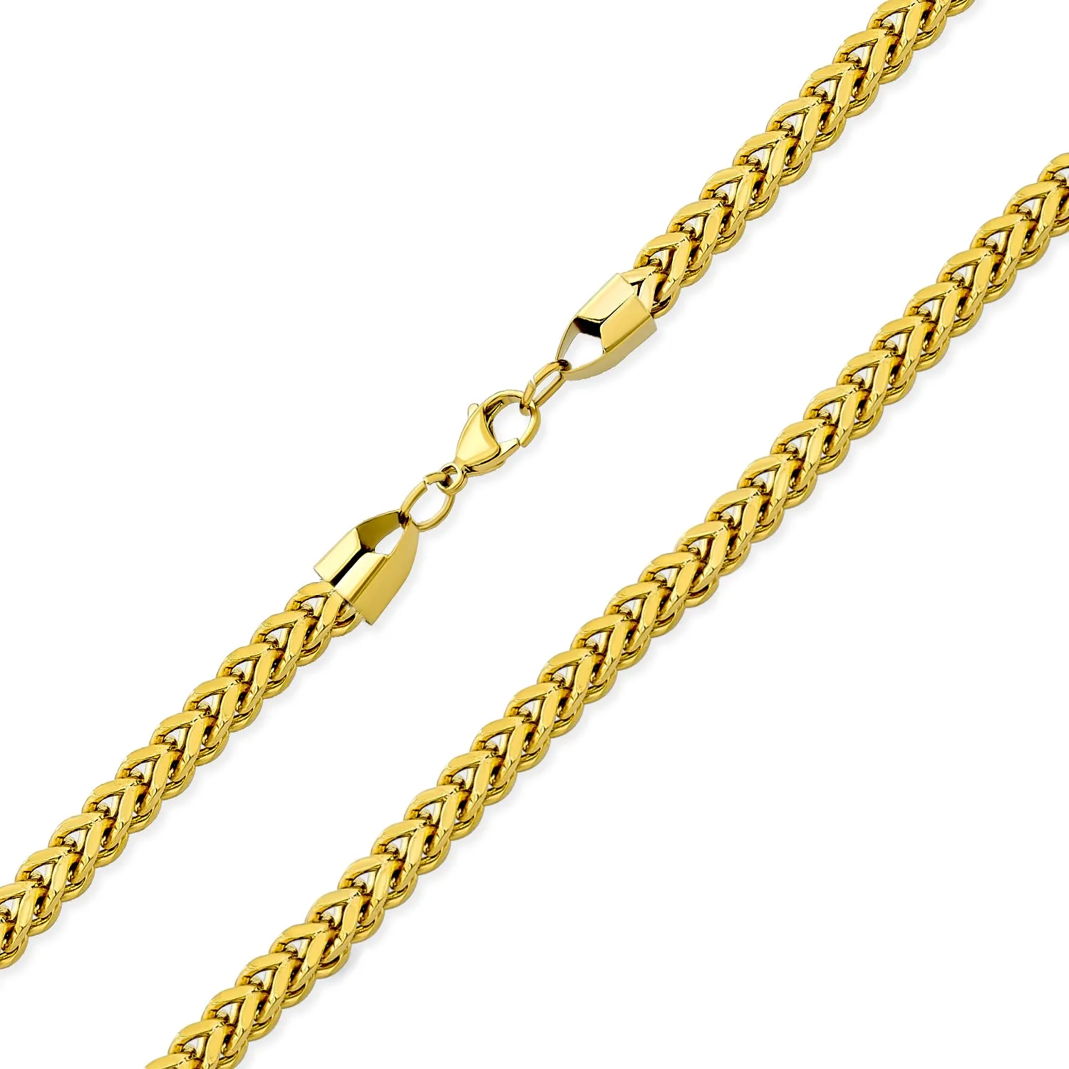 Men's 14K Gold Plated Stainless Steel Chain Necklace - 6MM Flat Square Wheat Link