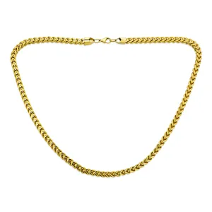 Men's 14K Gold Plated Stainless Steel Chain Necklace - 6MM Flat Square Wheat Link