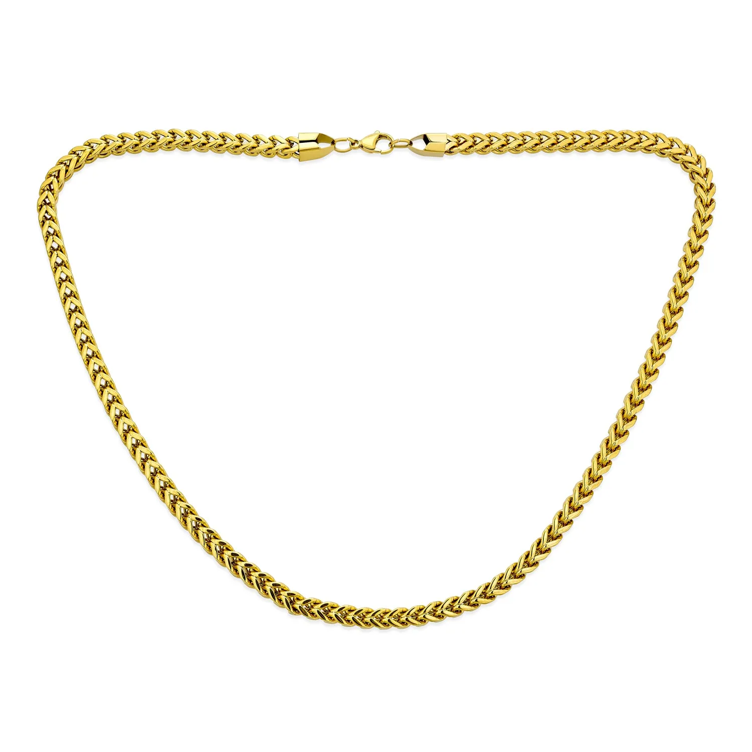 Men's 14K Gold Plated Stainless Steel Chain Necklace - 6MM Flat Square Wheat Link