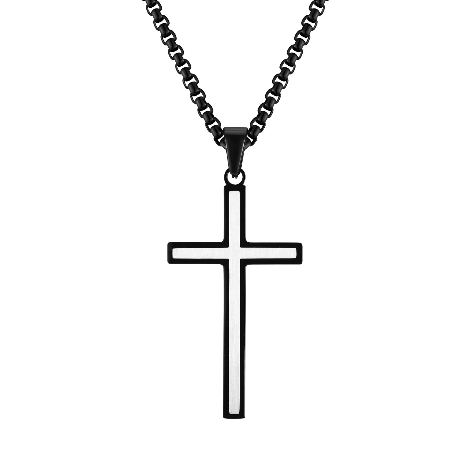 Mens Double Layers Cross Necklaces