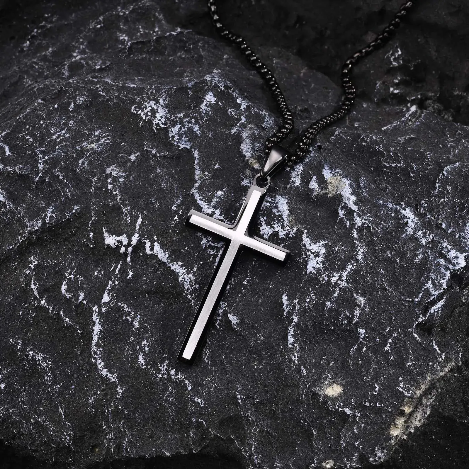 Mens Double Layers Cross Necklaces