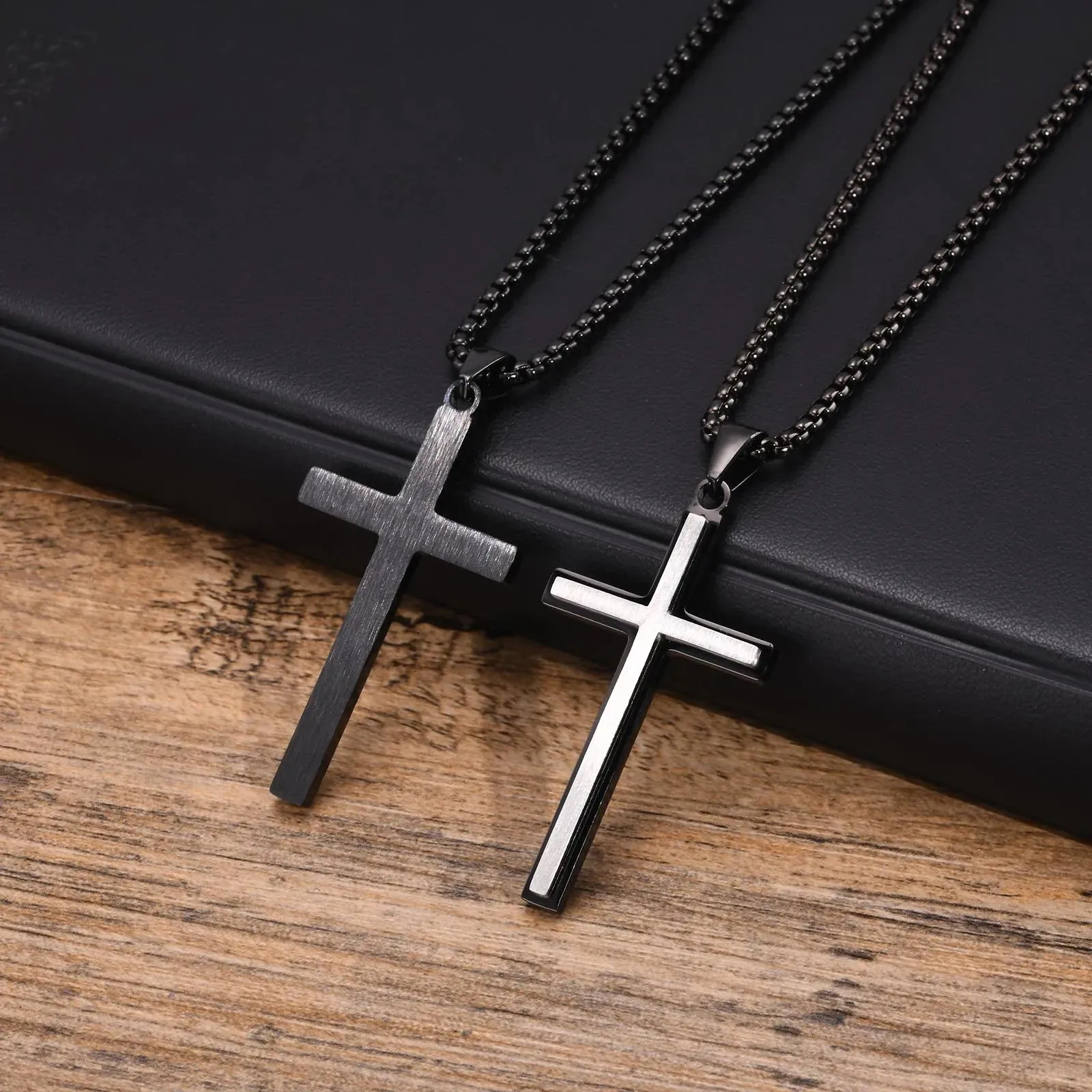 Mens Double Layers Cross Necklaces