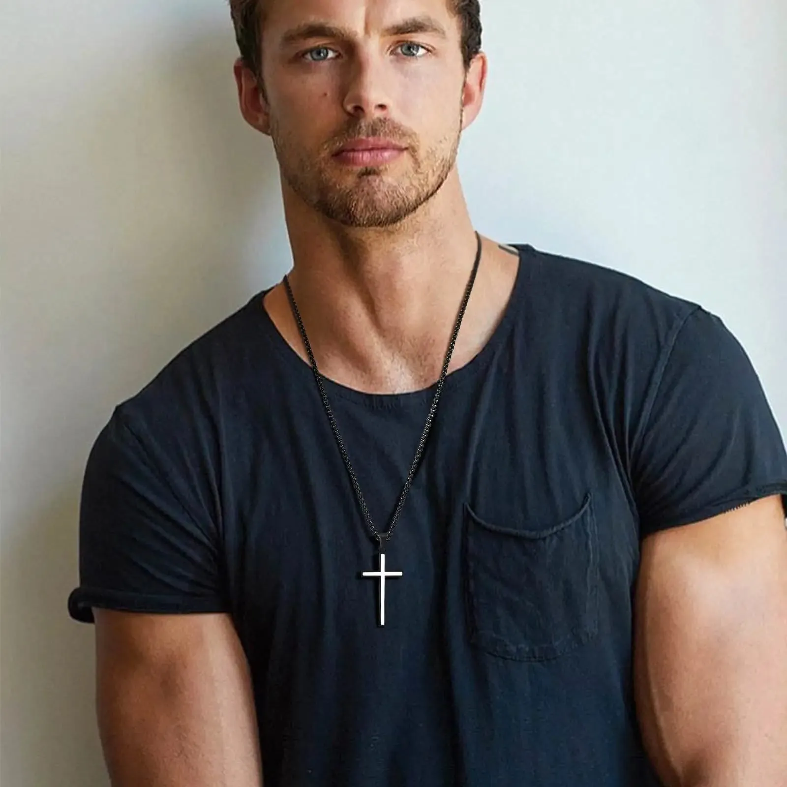 Mens Double Layers Cross Necklaces