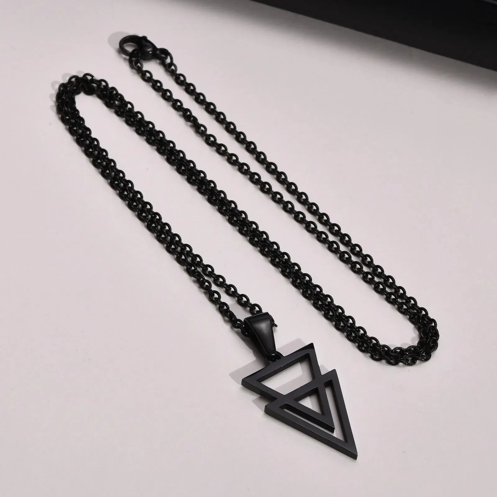 Men's Stainless Steel Hollow Double Triangle Necklaces