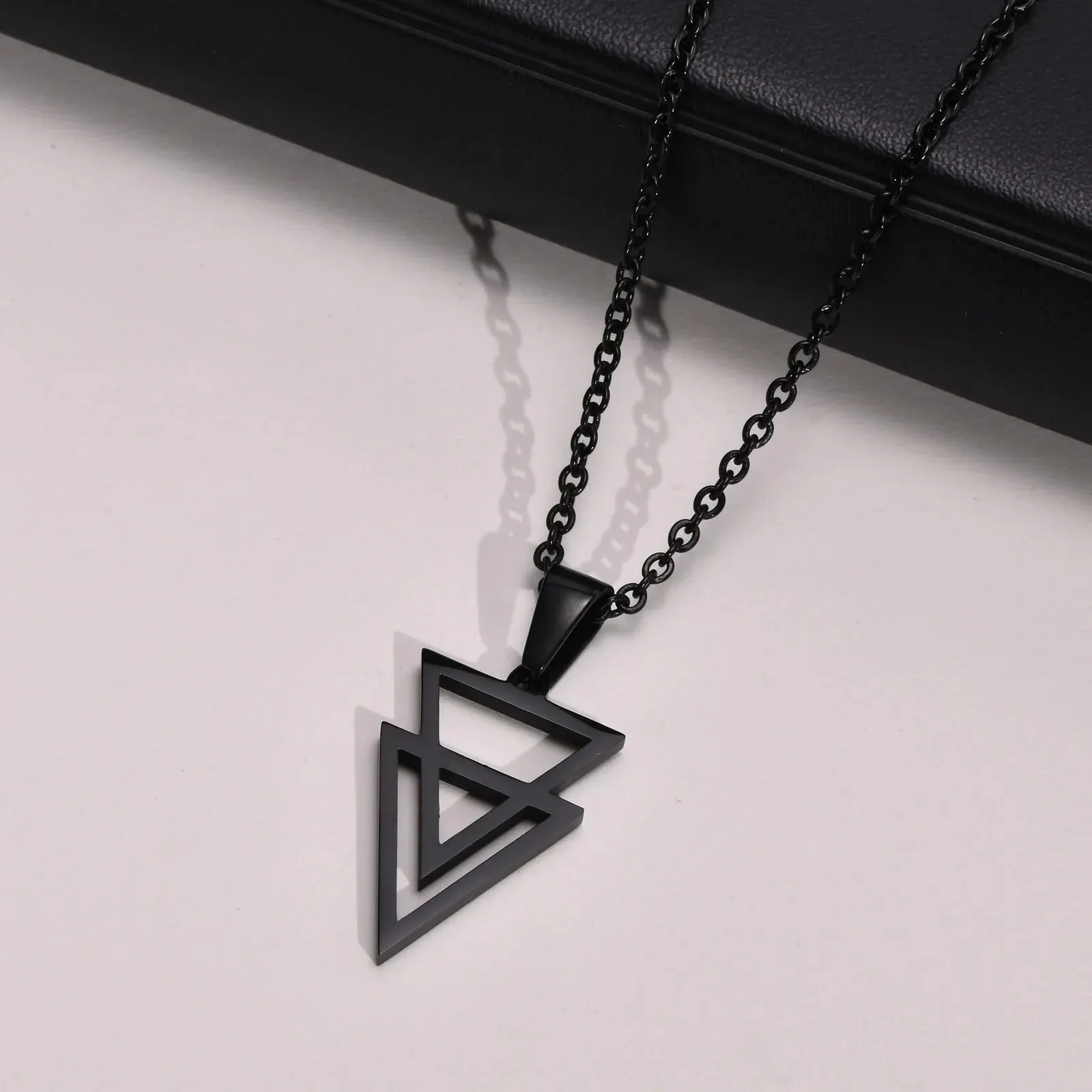 Men's Stainless Steel Hollow Double Triangle Necklaces