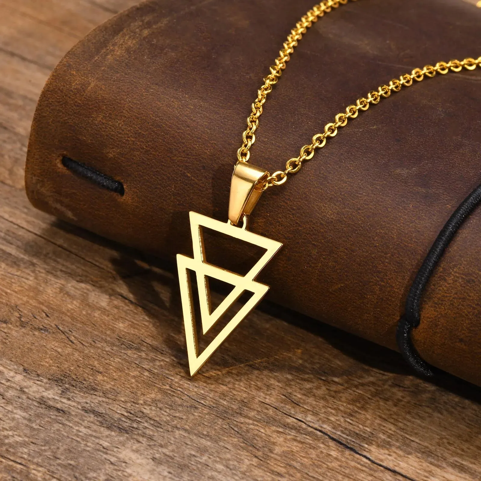 Men's Stainless Steel Hollow Double Triangle Necklaces
