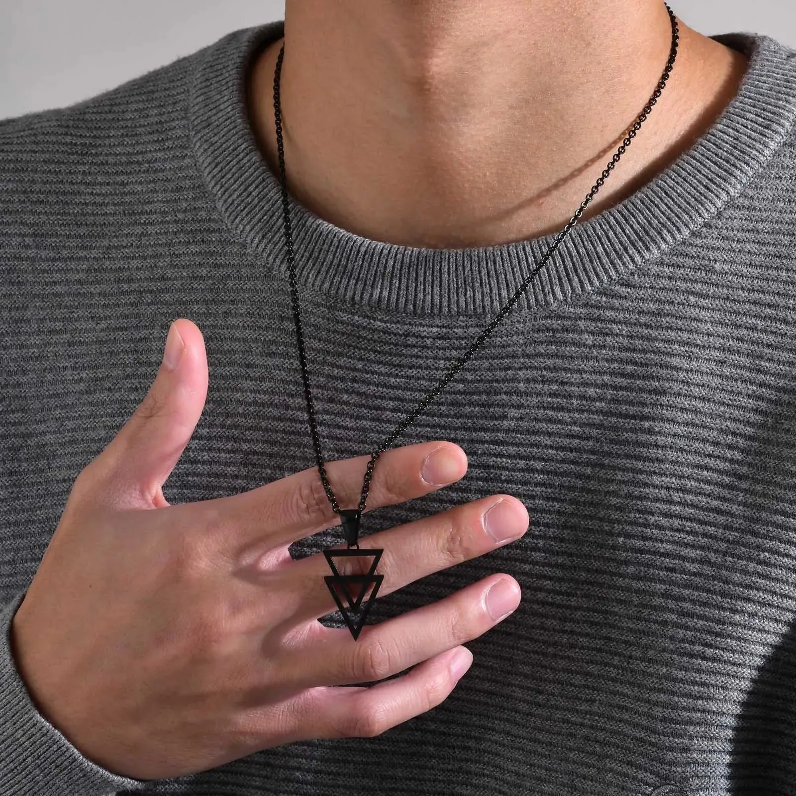 Men's Stainless Steel Hollow Double Triangle Necklaces