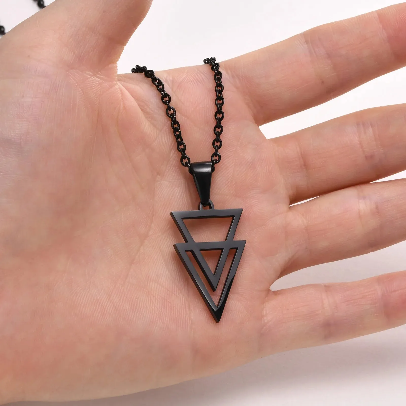 Men's Stainless Steel Hollow Double Triangle Necklaces