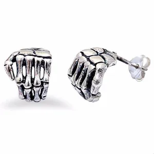 Mens Sterling Silver .925 Skeleton Hands Stud Earrings