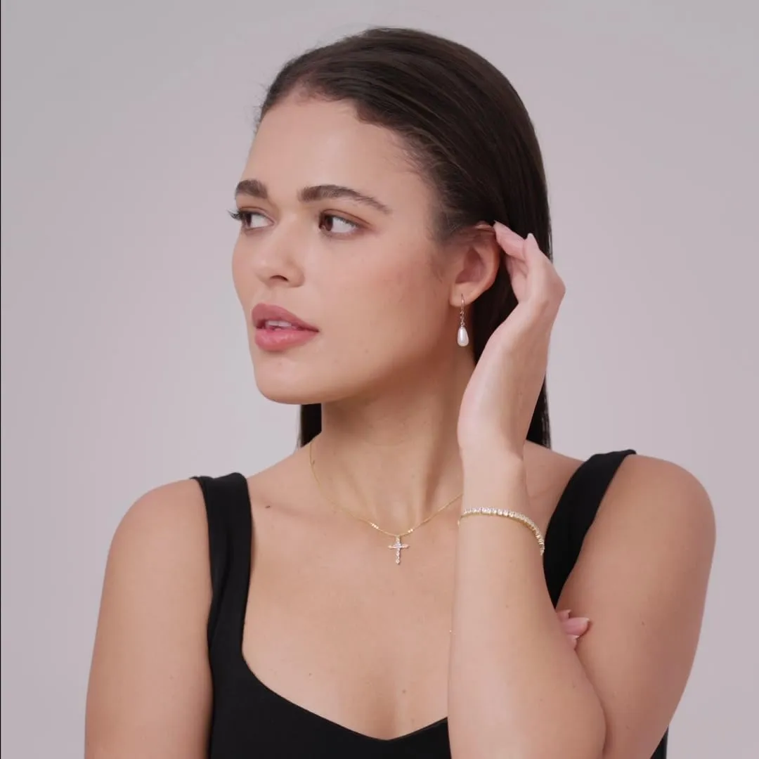 MINDDHA 14K Gold | White Gold Plated Sterling Silver Hoop, AAA  Quality Simulated Shell Pearl Leverback Dangle Stud Pearl Earrings | Silver Earings, Gold Earrings For Women | Oval and Teardrop Pearl