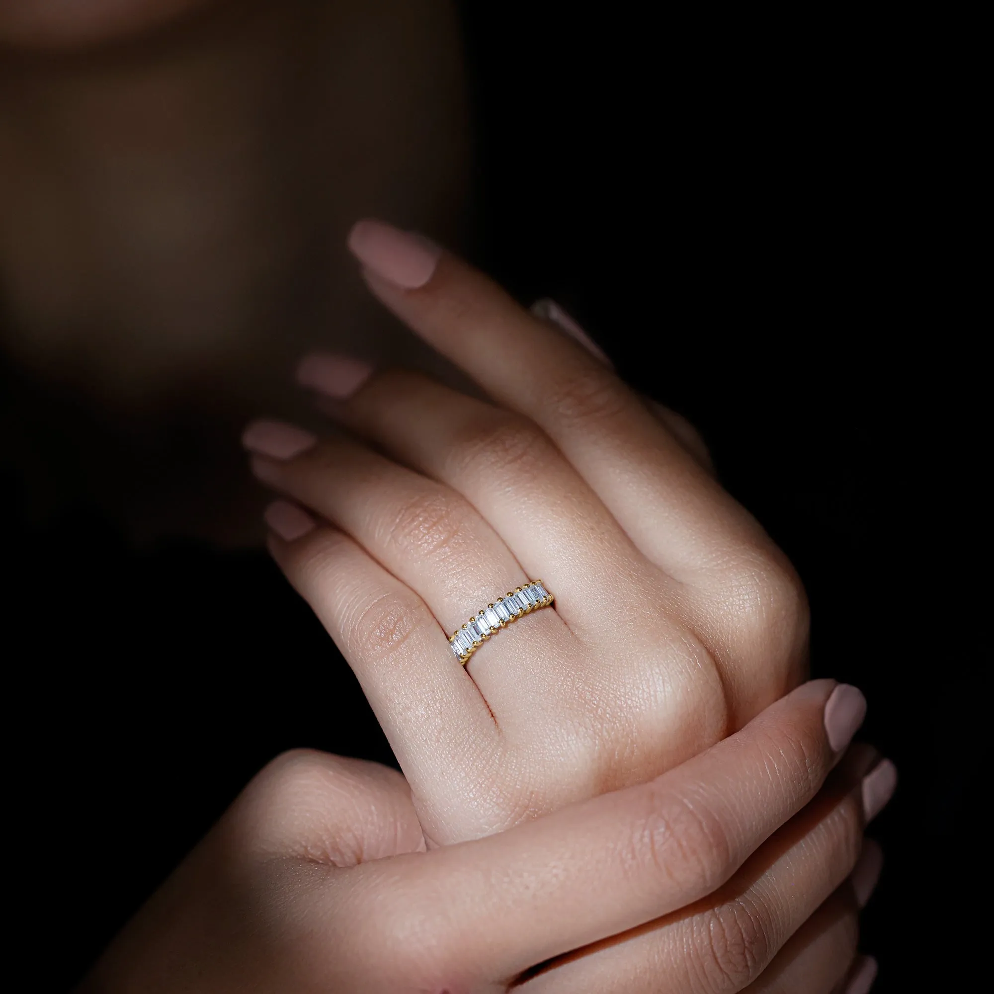 Minimal Baguette Cut Moissanite Half Eternity Band Ring