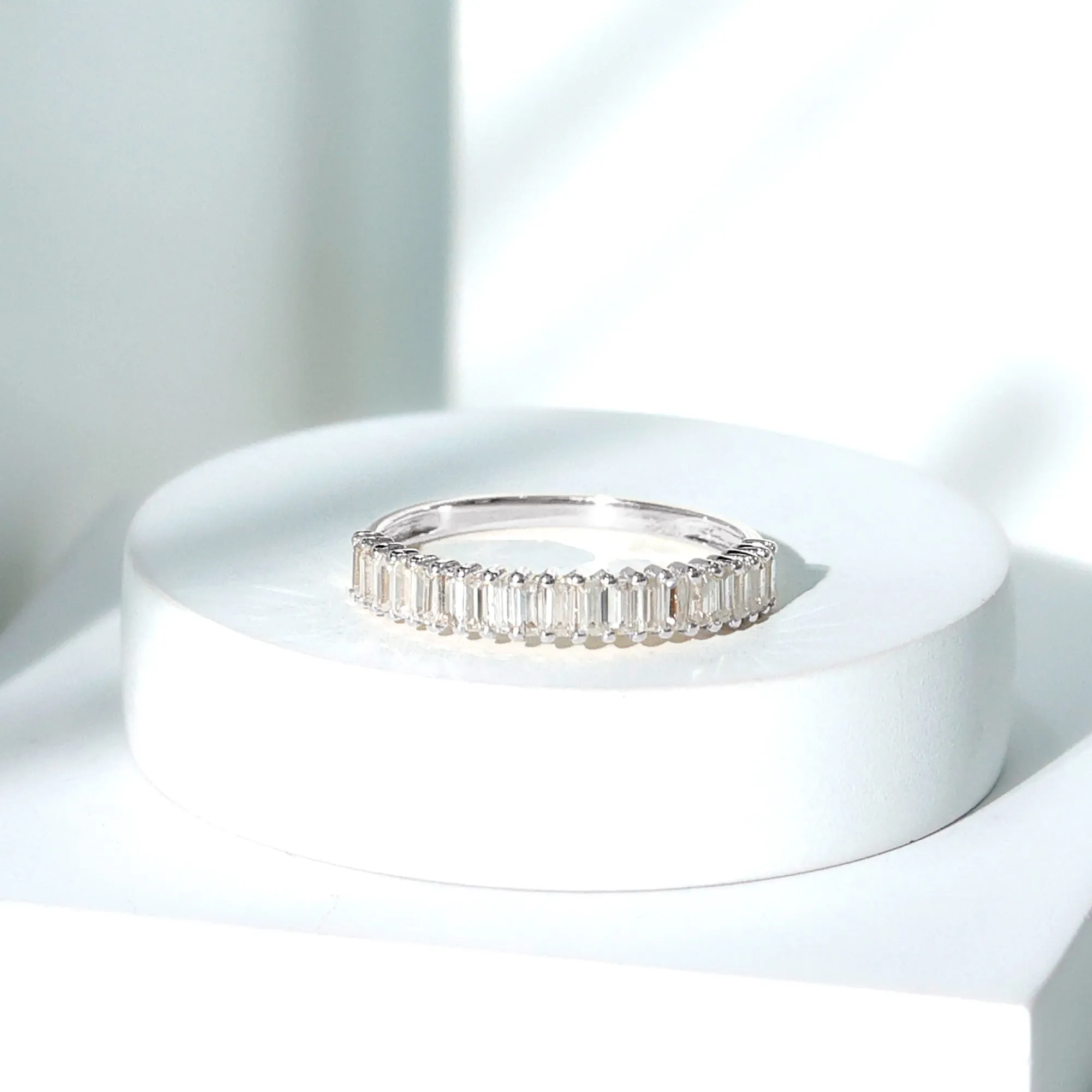 Minimal Baguette Cut Moissanite Half Eternity Band Ring