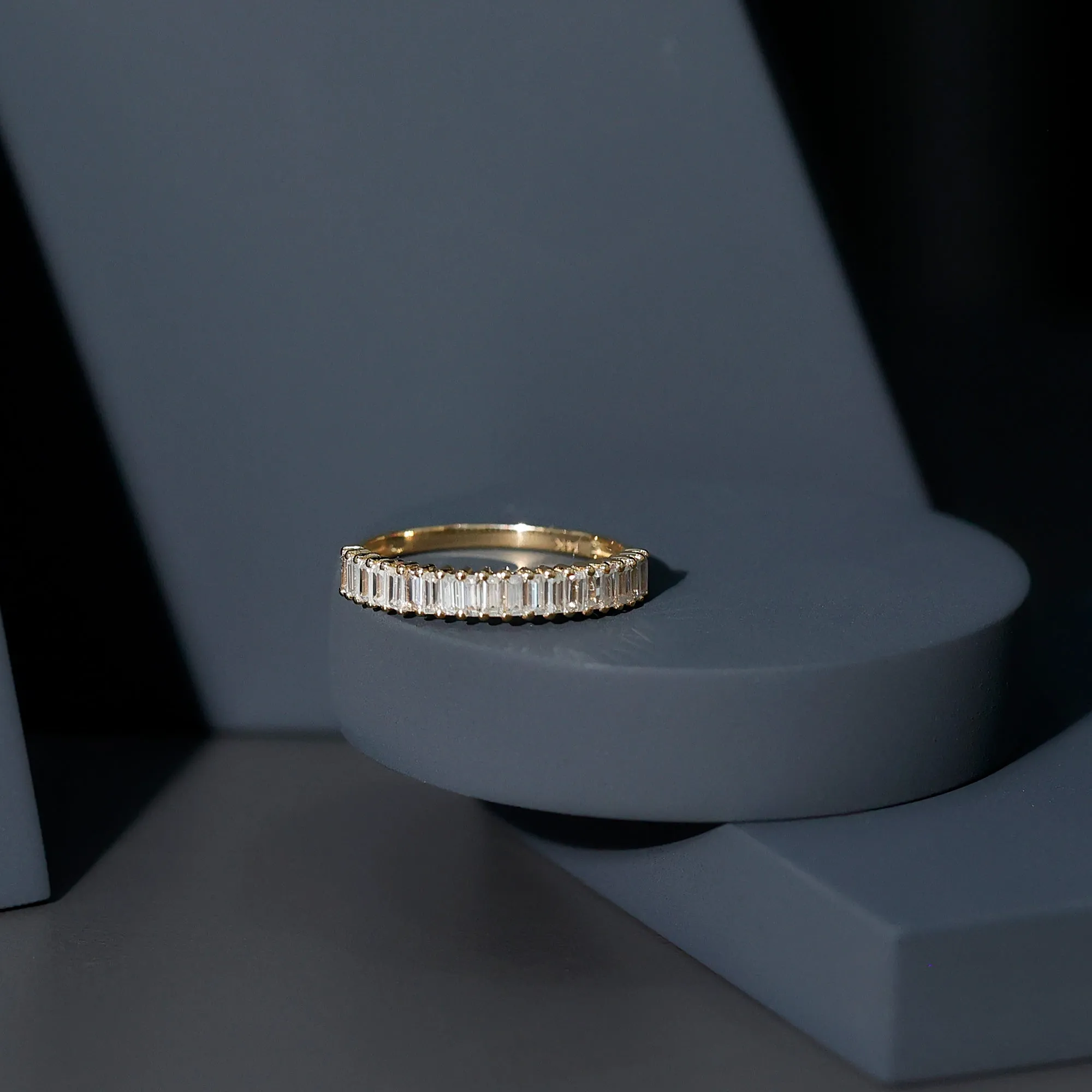 Minimal Baguette Cut Moissanite Half Eternity Band Ring