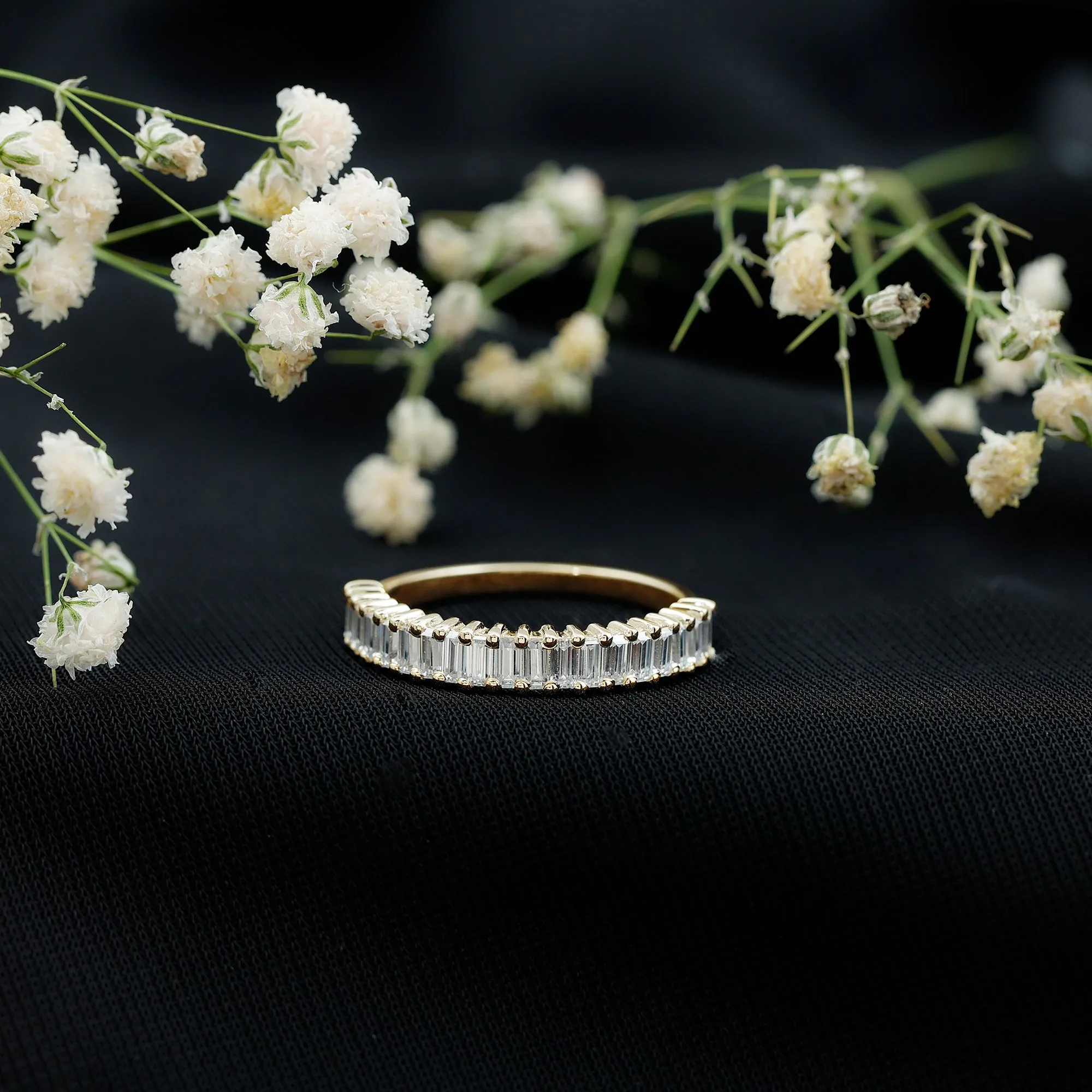 Minimal Baguette Cut Moissanite Half Eternity Band Ring
