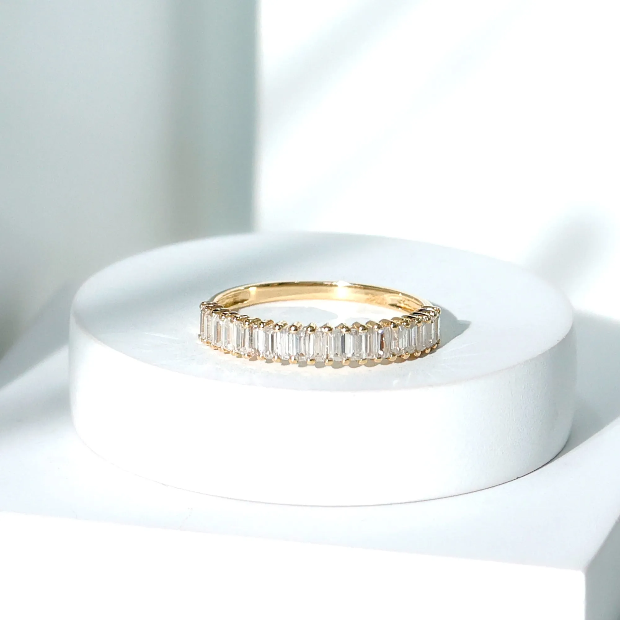 Minimal Baguette Cut Moissanite Half Eternity Band Ring