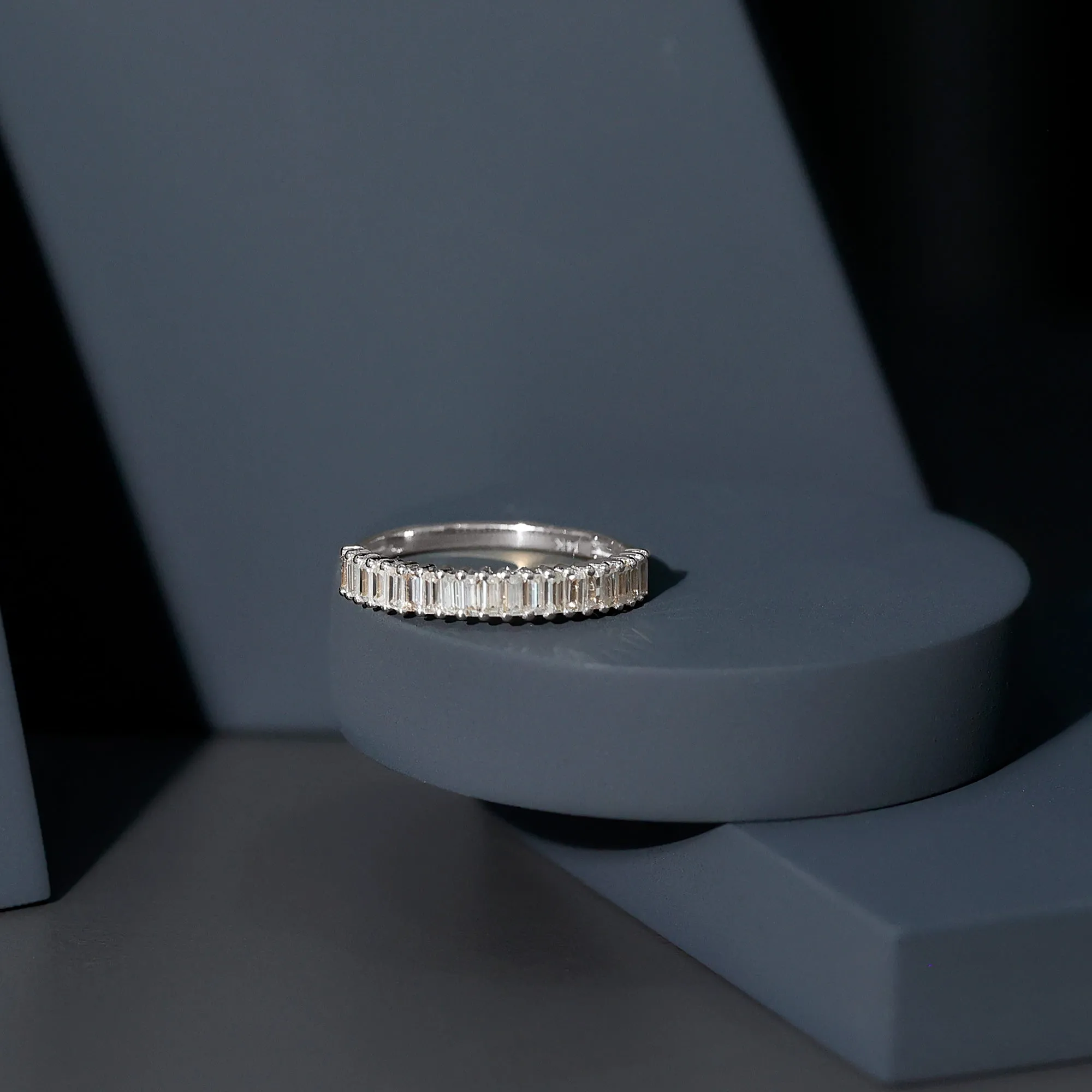 Minimal Baguette Cut Moissanite Half Eternity Band Ring