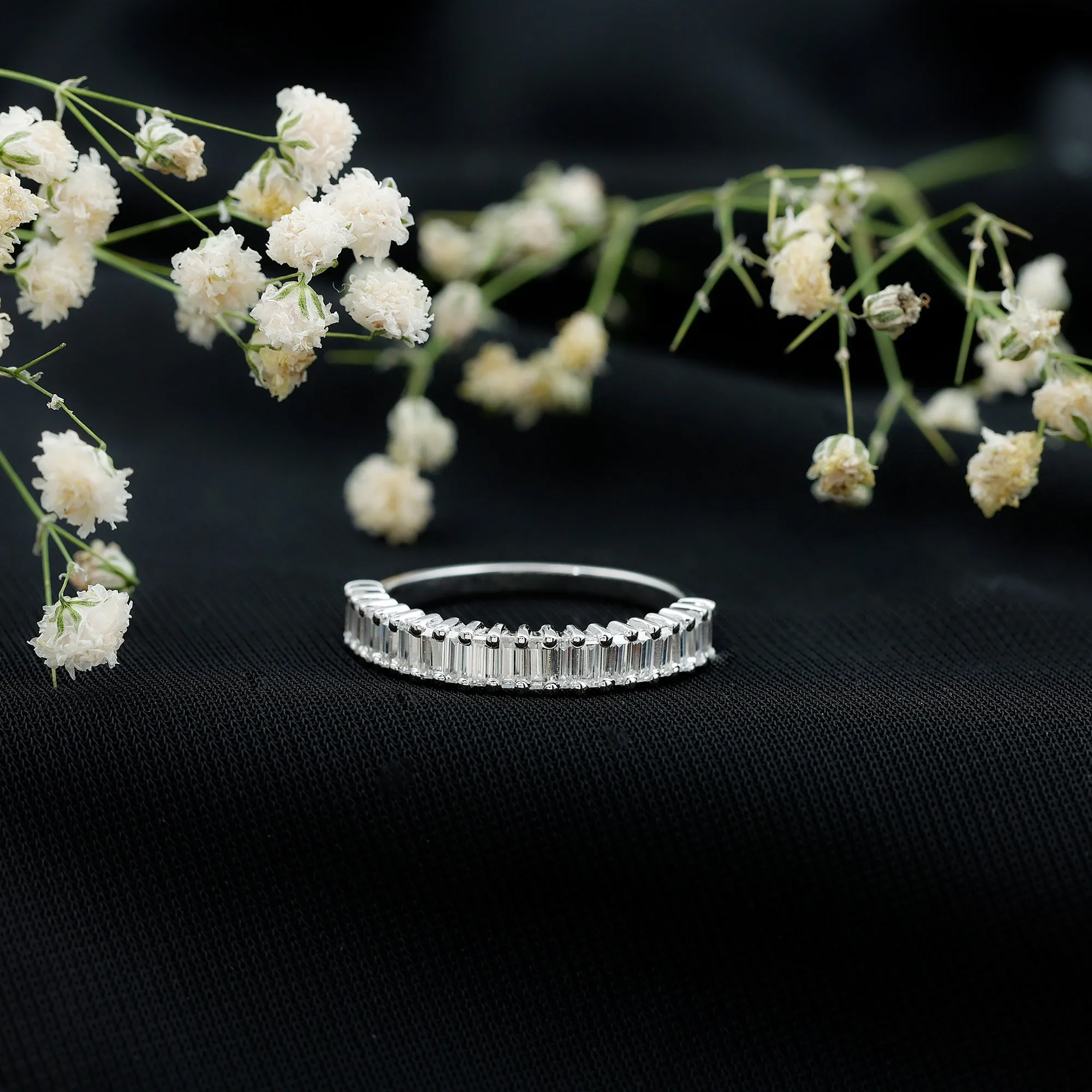 Minimal Baguette Cut Moissanite Half Eternity Band Ring