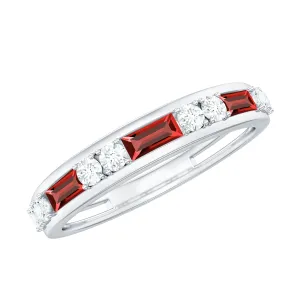 Minimal Created Ruby and Diamond Half Eternity Band Ring