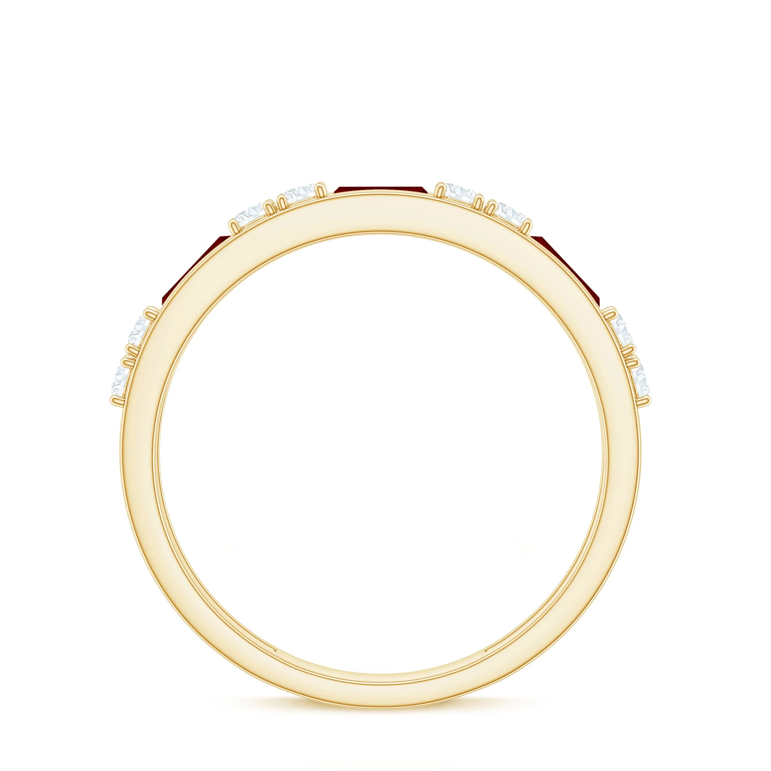 Minimal Created Ruby and Diamond Half Eternity Band Ring