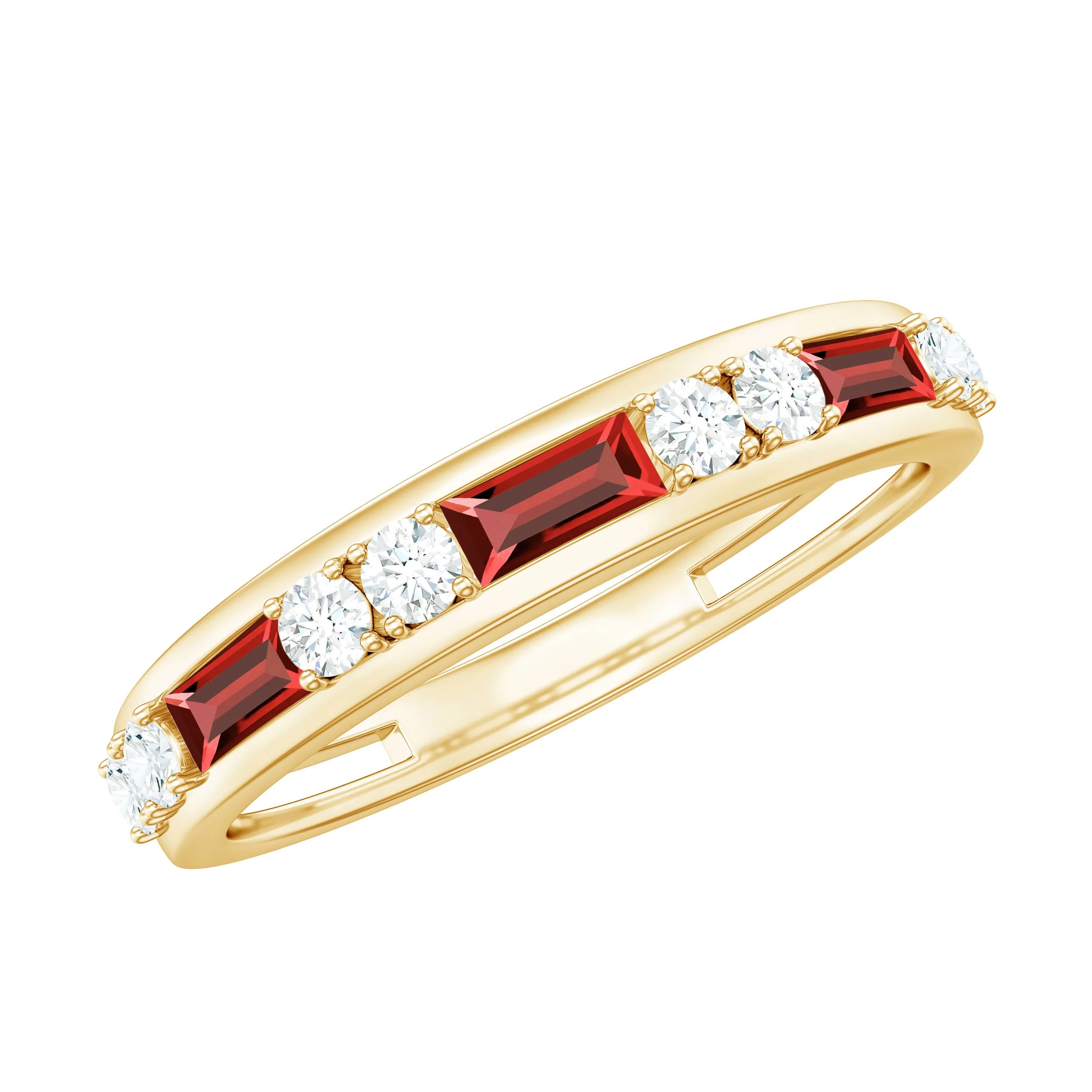 Minimal Created Ruby and Diamond Half Eternity Band Ring