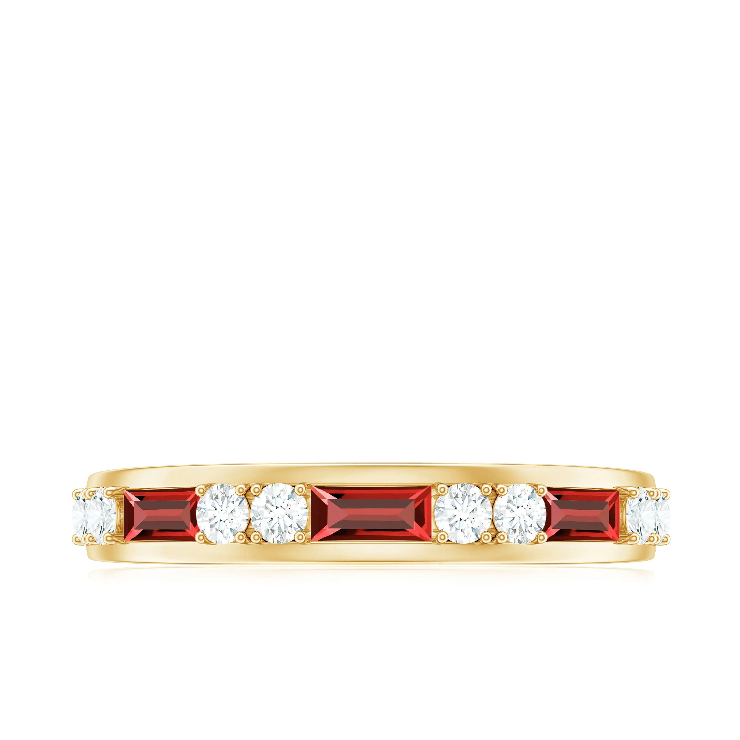 Minimal Created Ruby and Diamond Half Eternity Band Ring