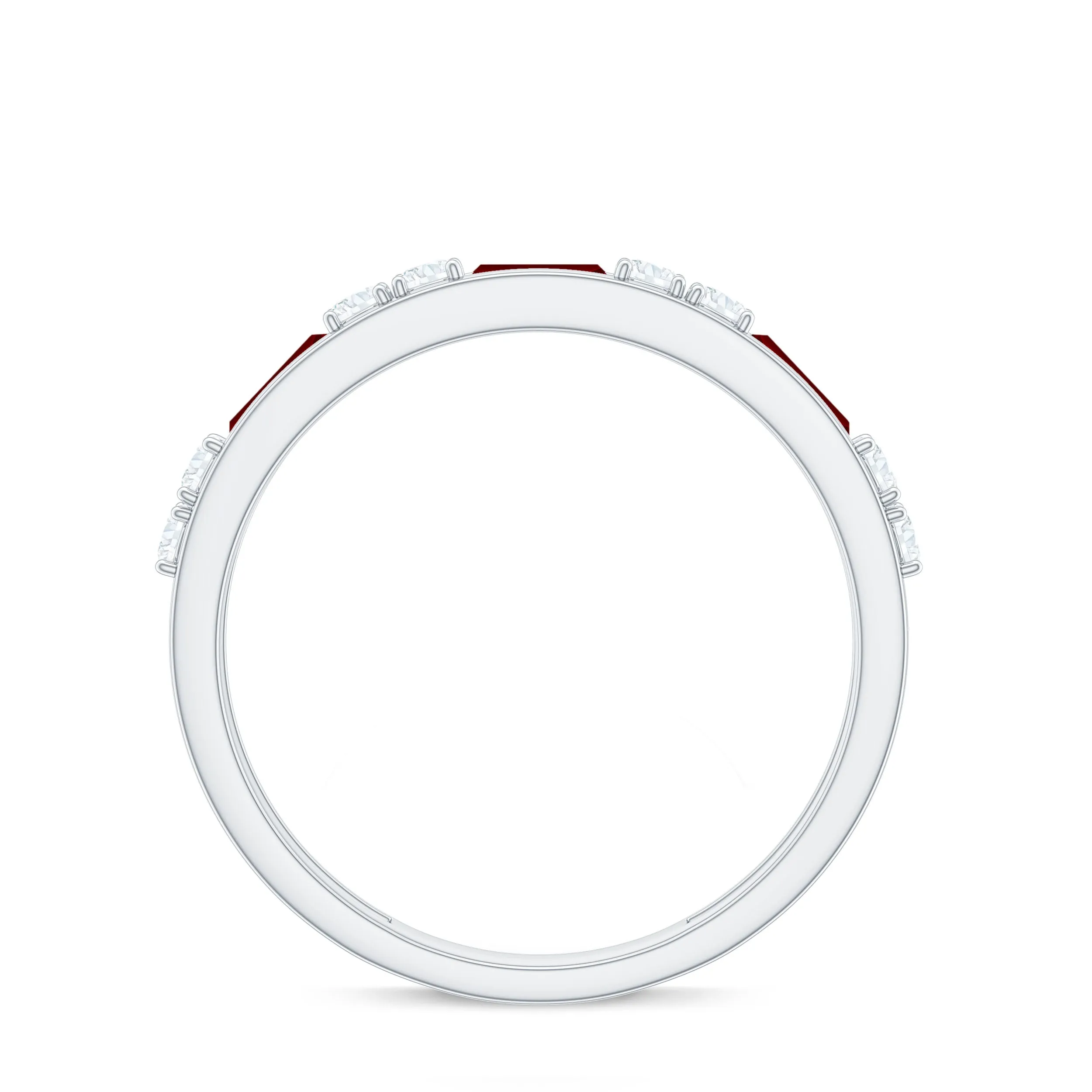 Minimal Created Ruby and Diamond Half Eternity Band Ring