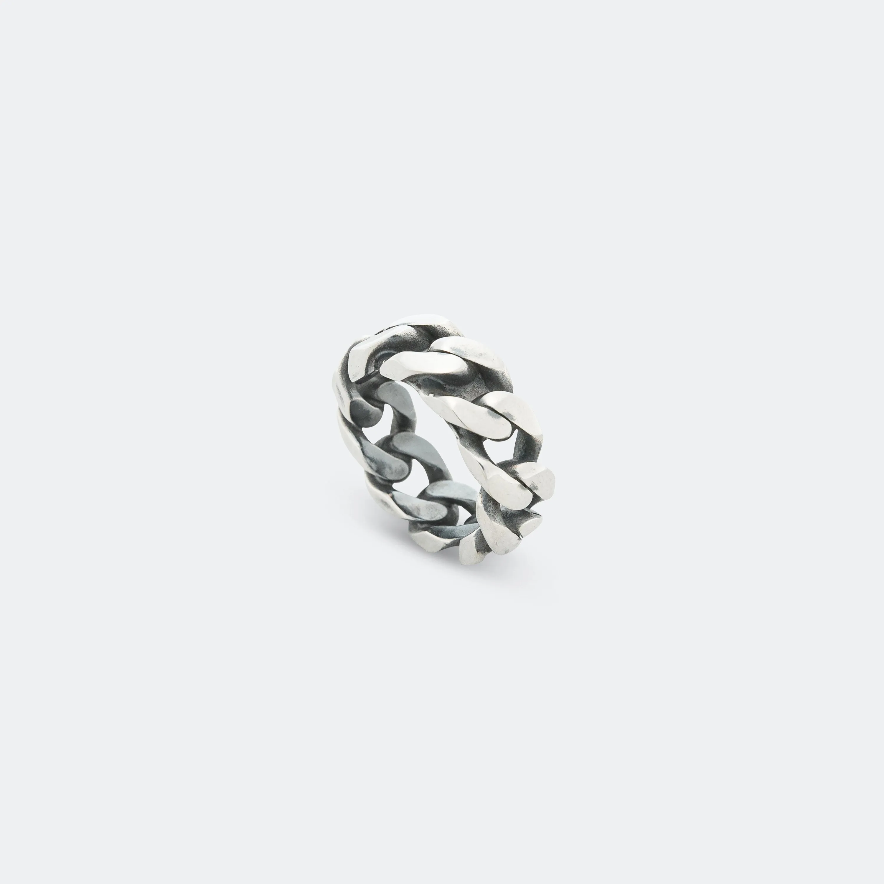 Minimal Logo Curb Ring - Silver Toned Brass