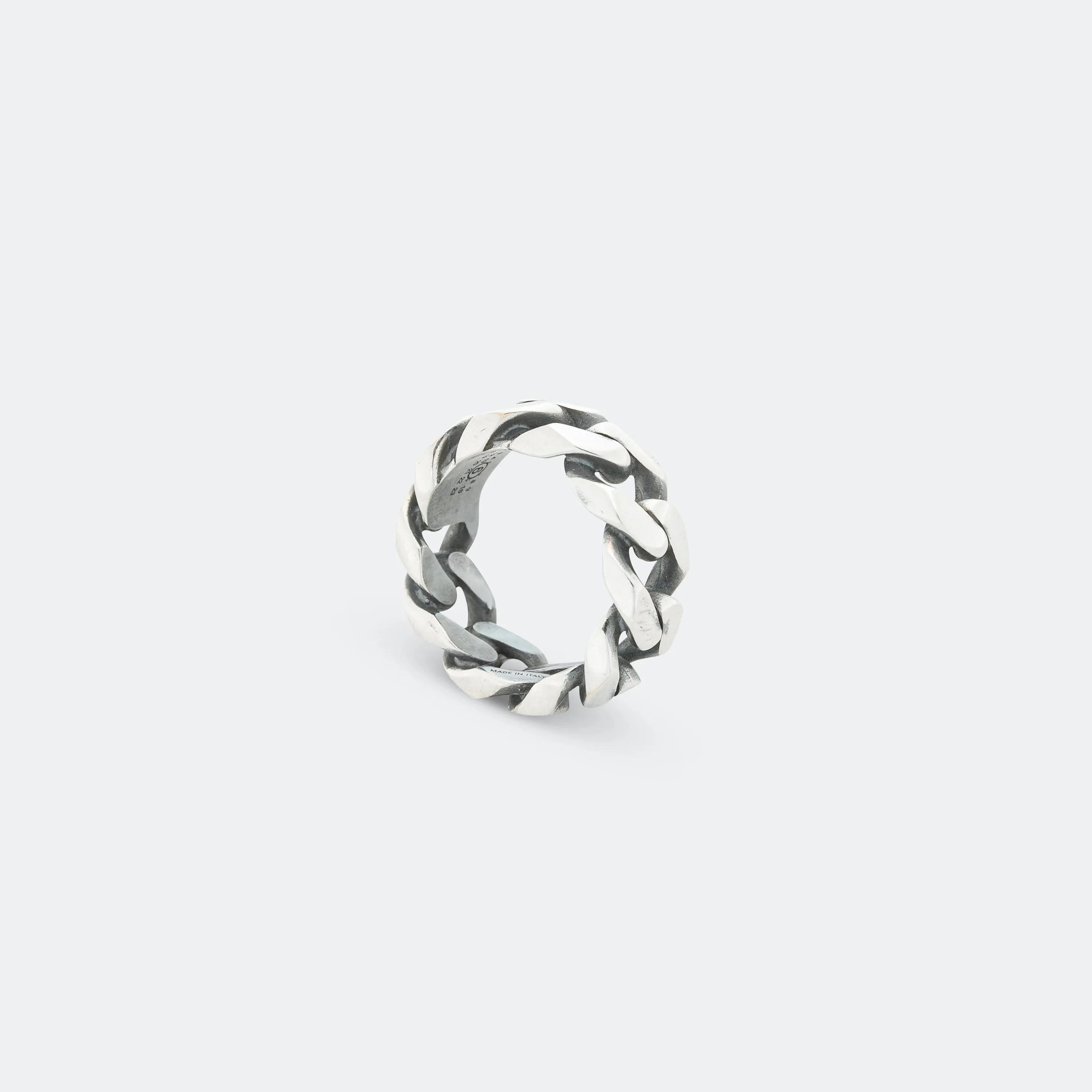 Minimal Logo Curb Ring - Silver Toned Brass