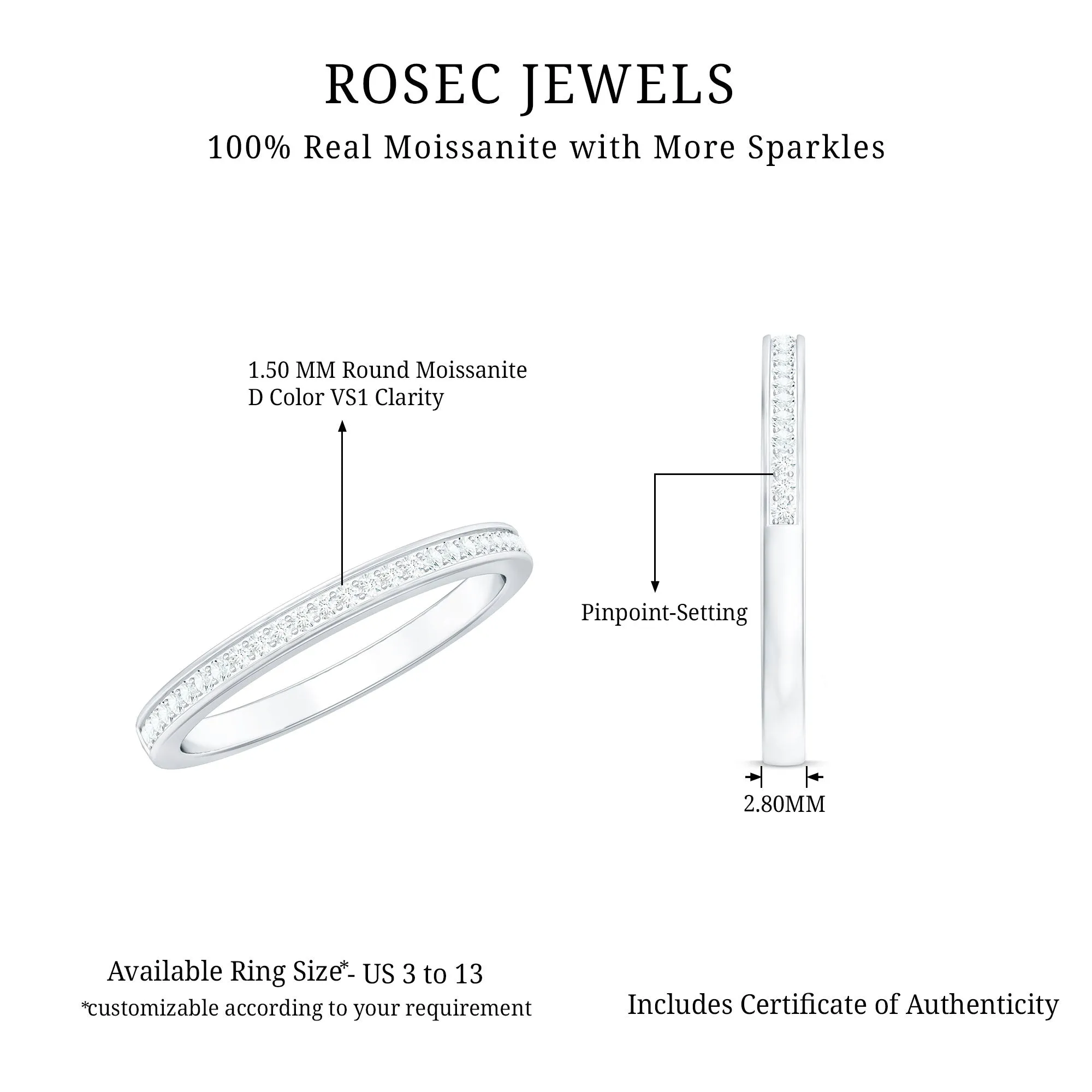 Minimal Moissanite Semi Eternity Band Ring