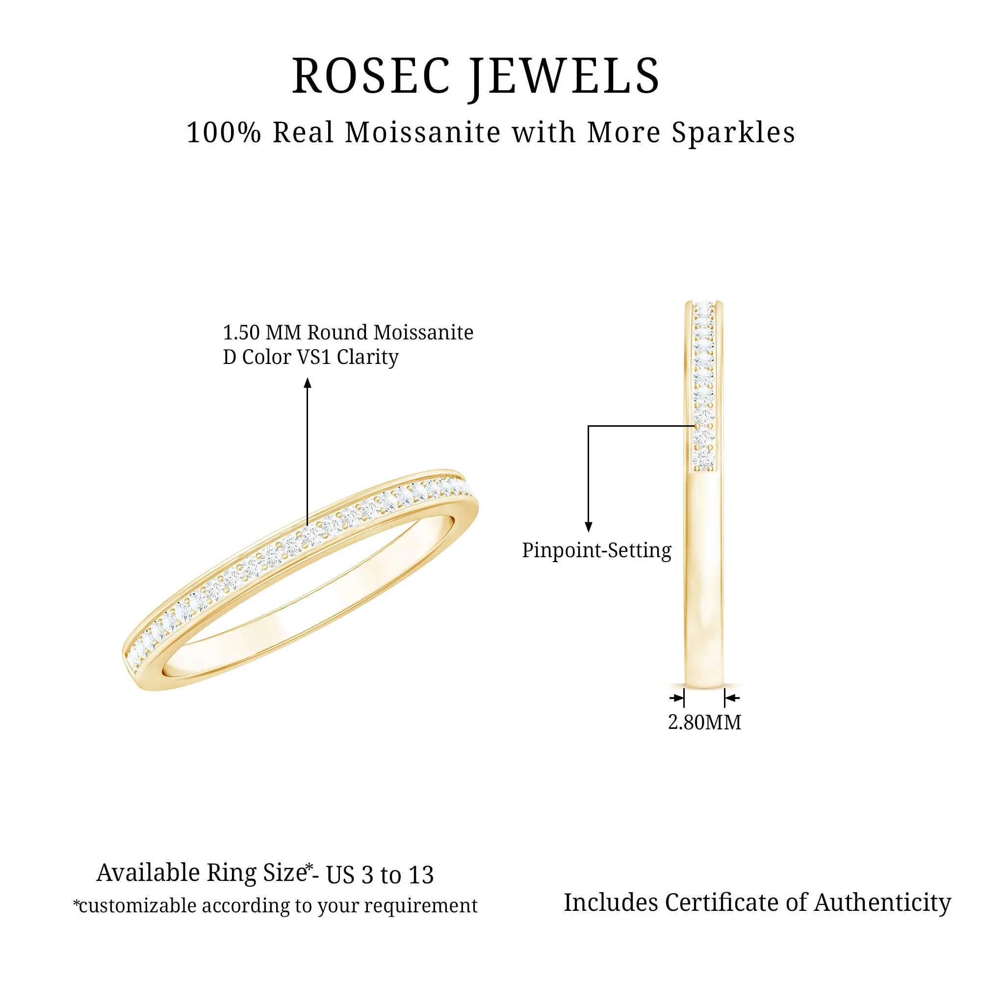 Minimal Moissanite Semi Eternity Band Ring