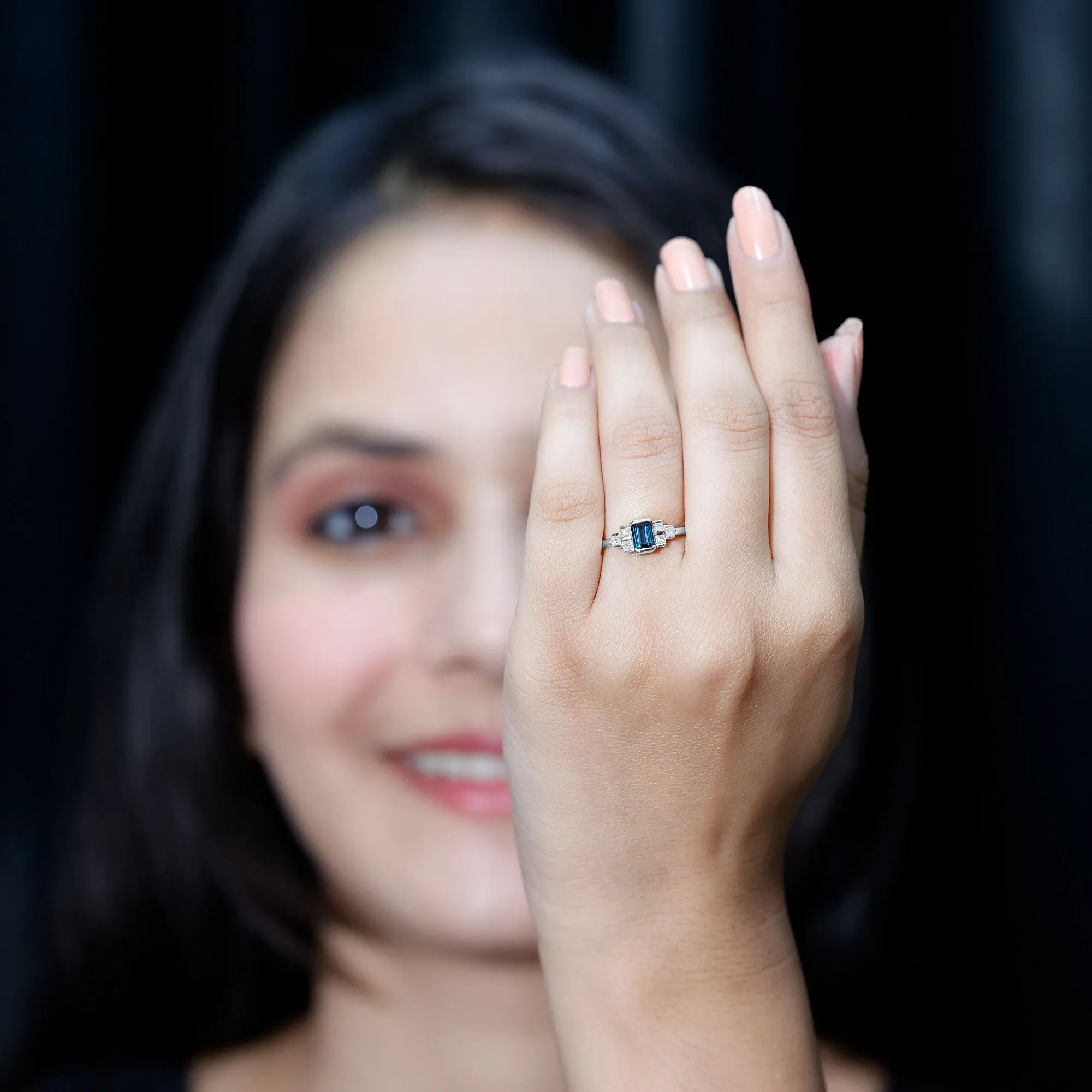 Minimal Ring with 1 CT London Blue Topaz and Diamond
