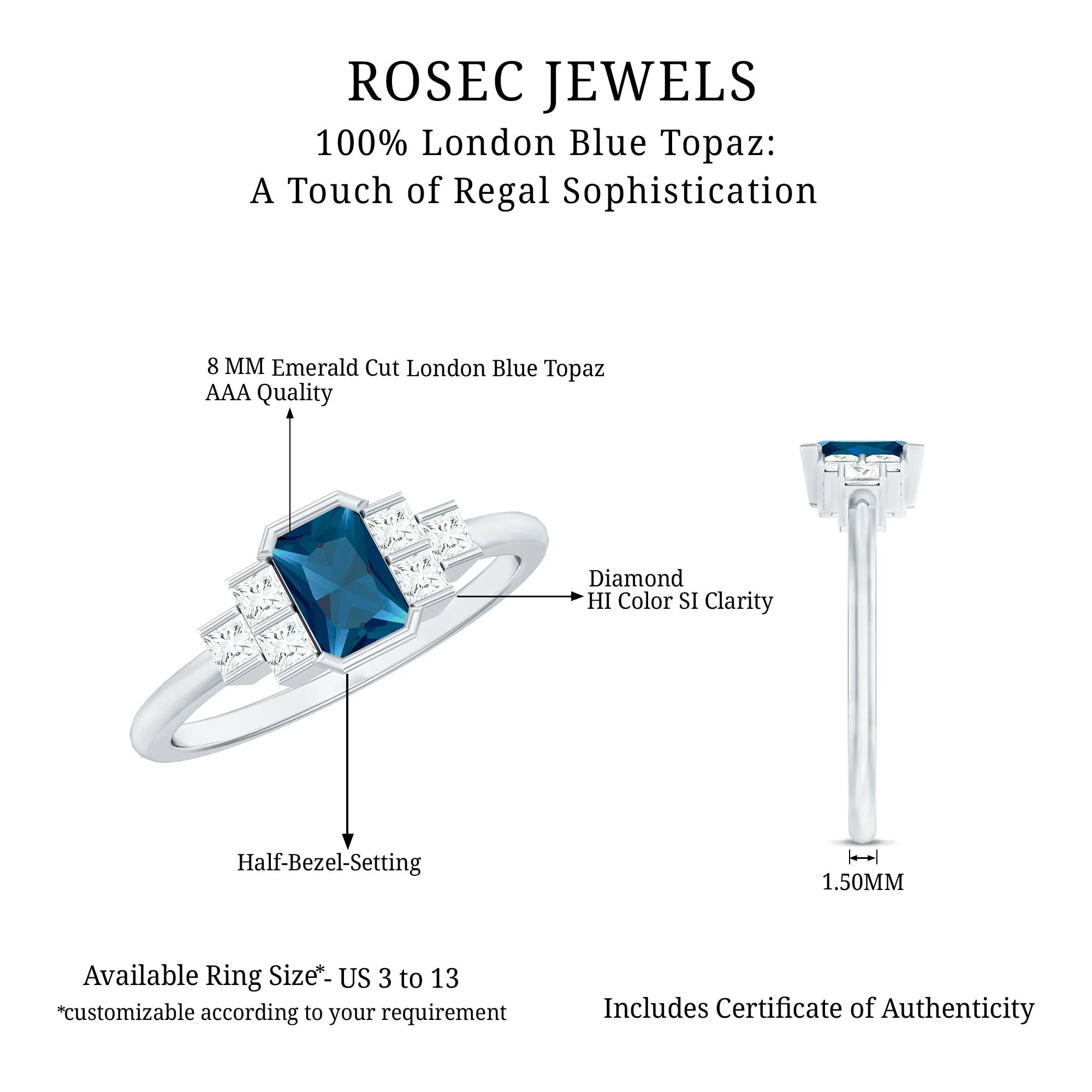 Minimal Ring with 1 CT London Blue Topaz and Diamond