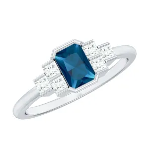 Minimal Ring with 1 CT London Blue Topaz and Diamond