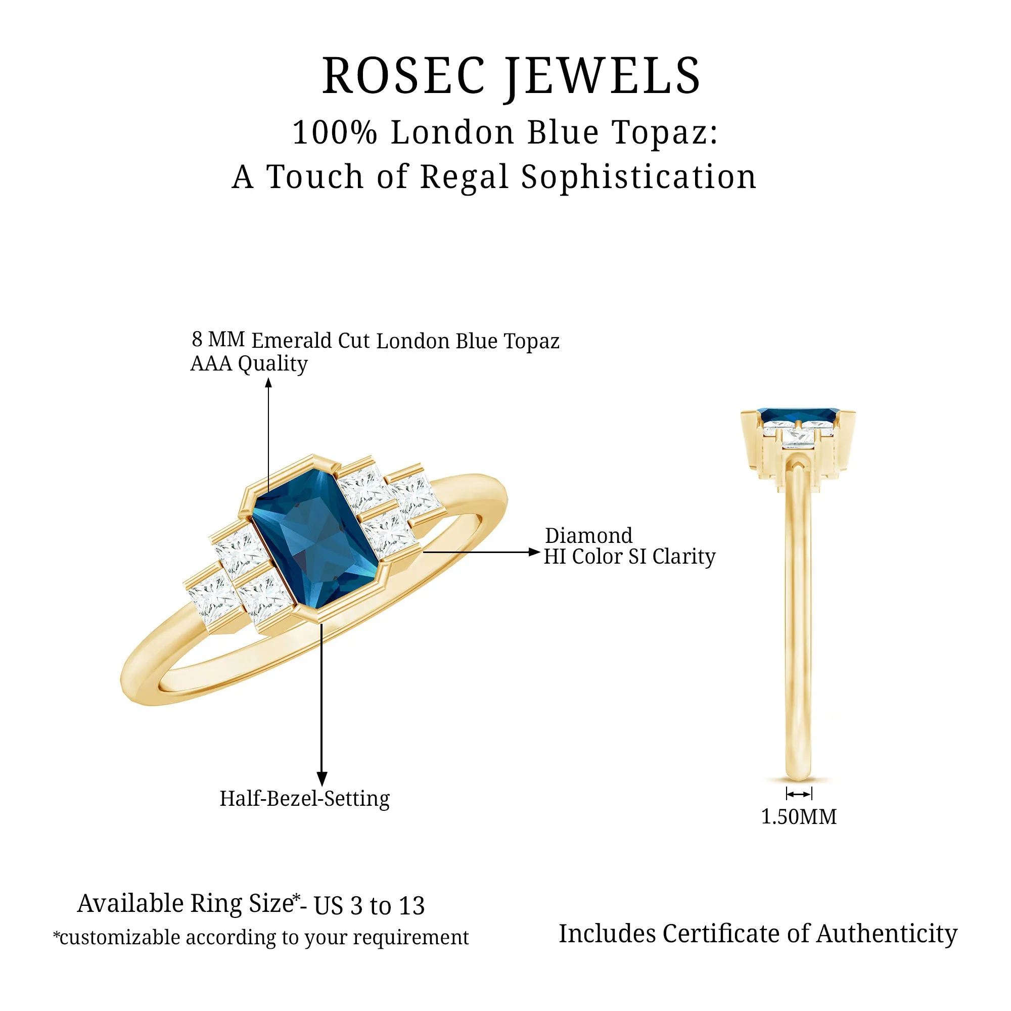 Minimal Ring with 1 CT London Blue Topaz and Diamond