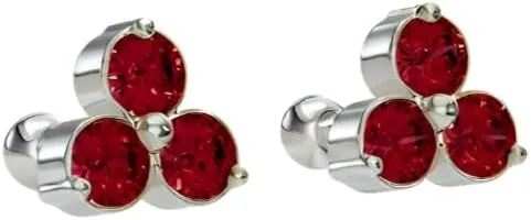 Minimal Ruby CZ Trio Stud Earrings, 18K Gold Vermeil Over 925 Sterling Silver, Dainty 2mm Round Stones, Hypoallergenic Lightweight Studs for Women, 4.2mm Trio Design