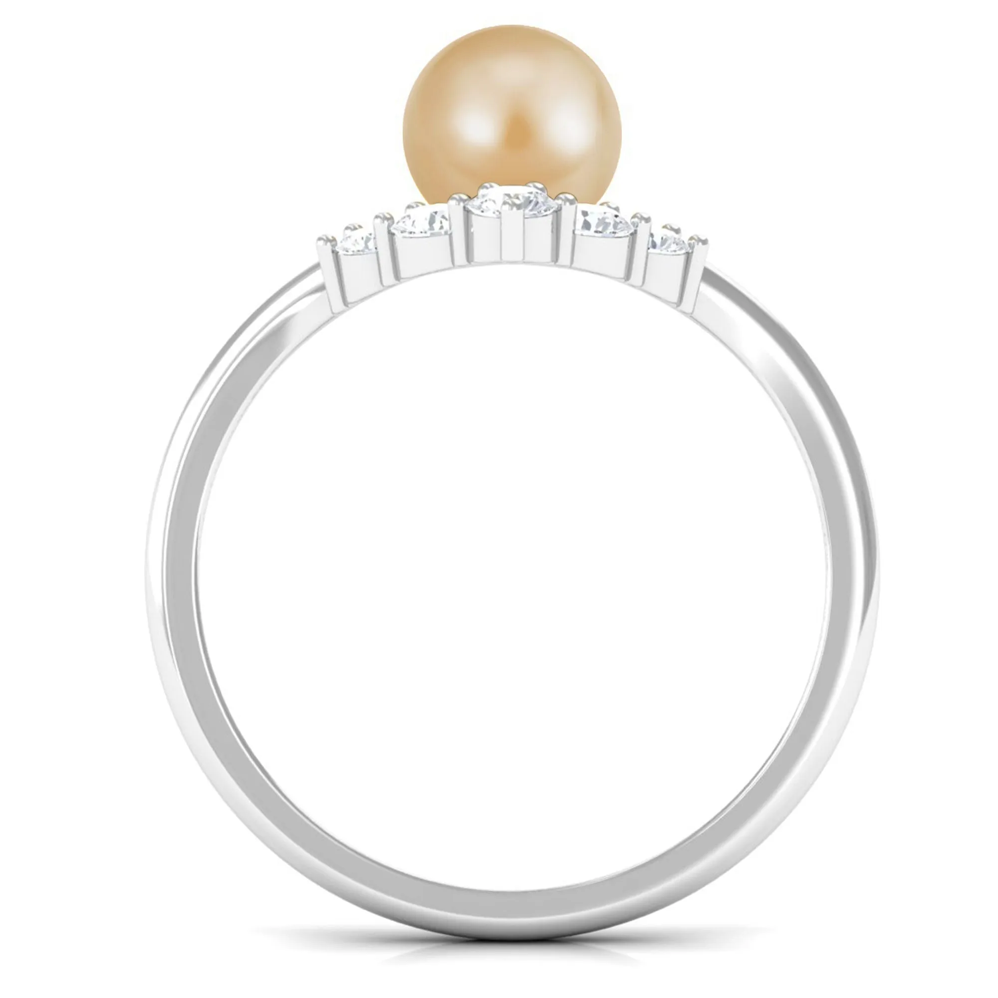 Minimal South Sea Pearl and Diamond Chevron Engagement Ring