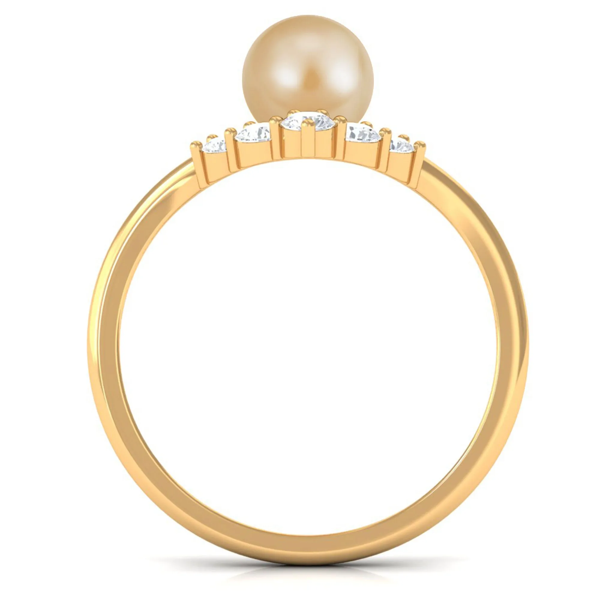 Minimal South Sea Pearl and Diamond Chevron Engagement Ring