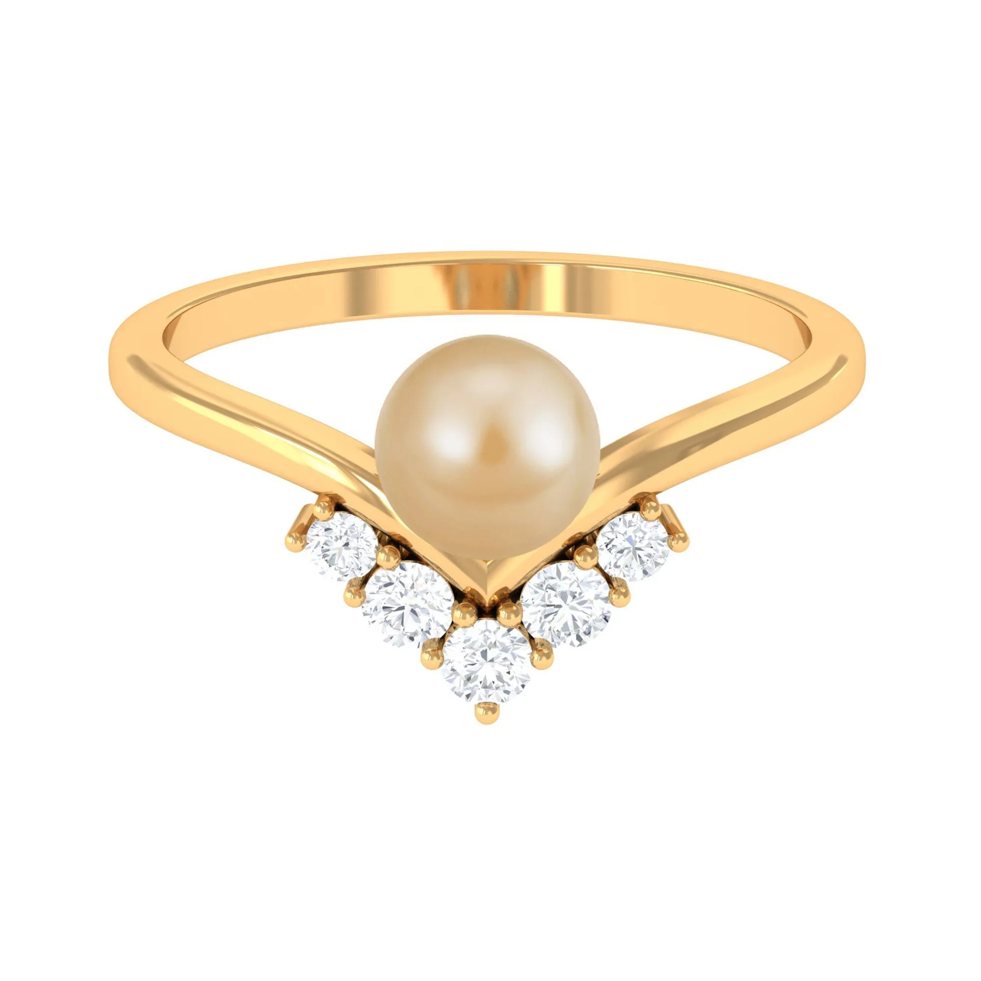 Minimal South Sea Pearl and Diamond Chevron Engagement Ring