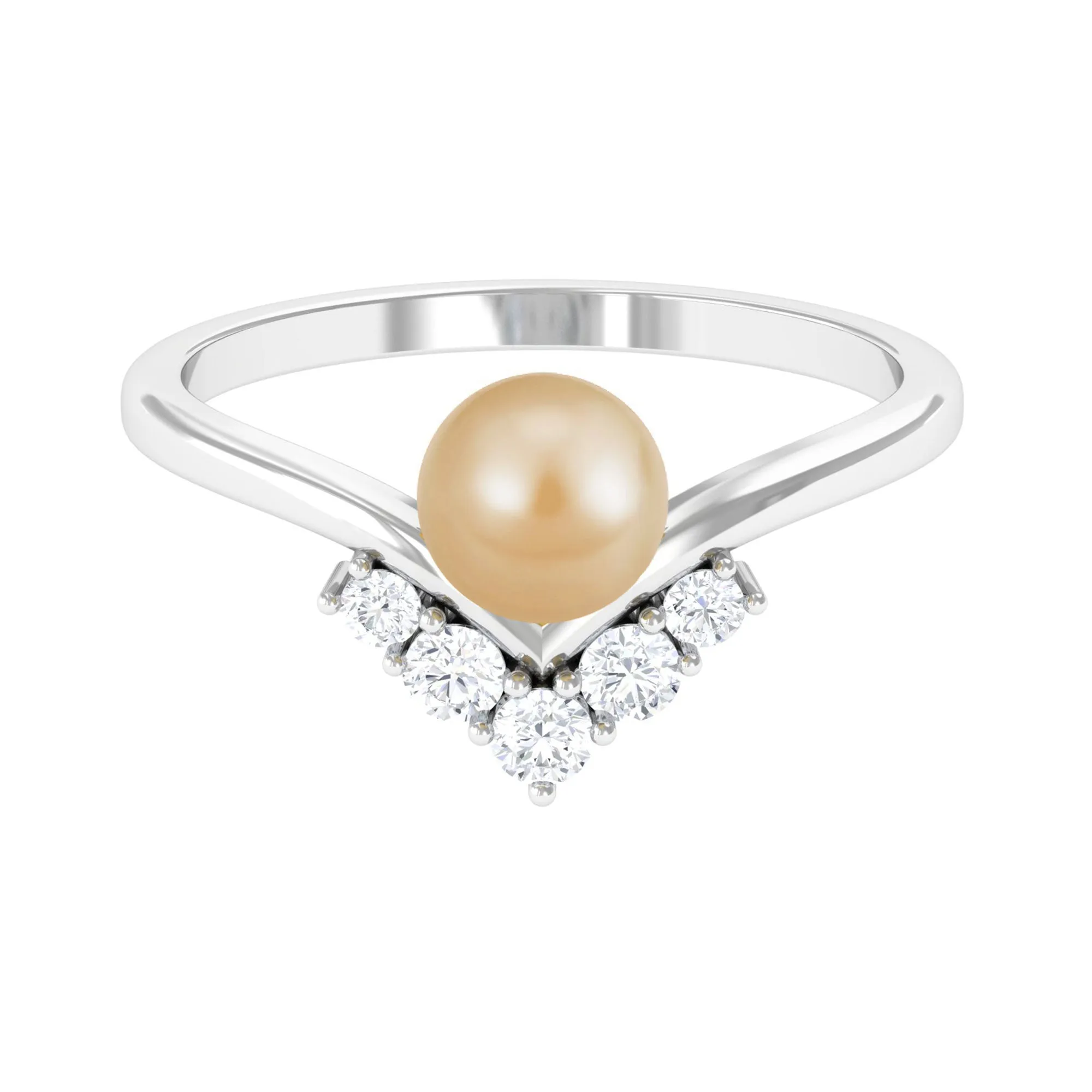 Minimal South Sea Pearl and Diamond Chevron Engagement Ring