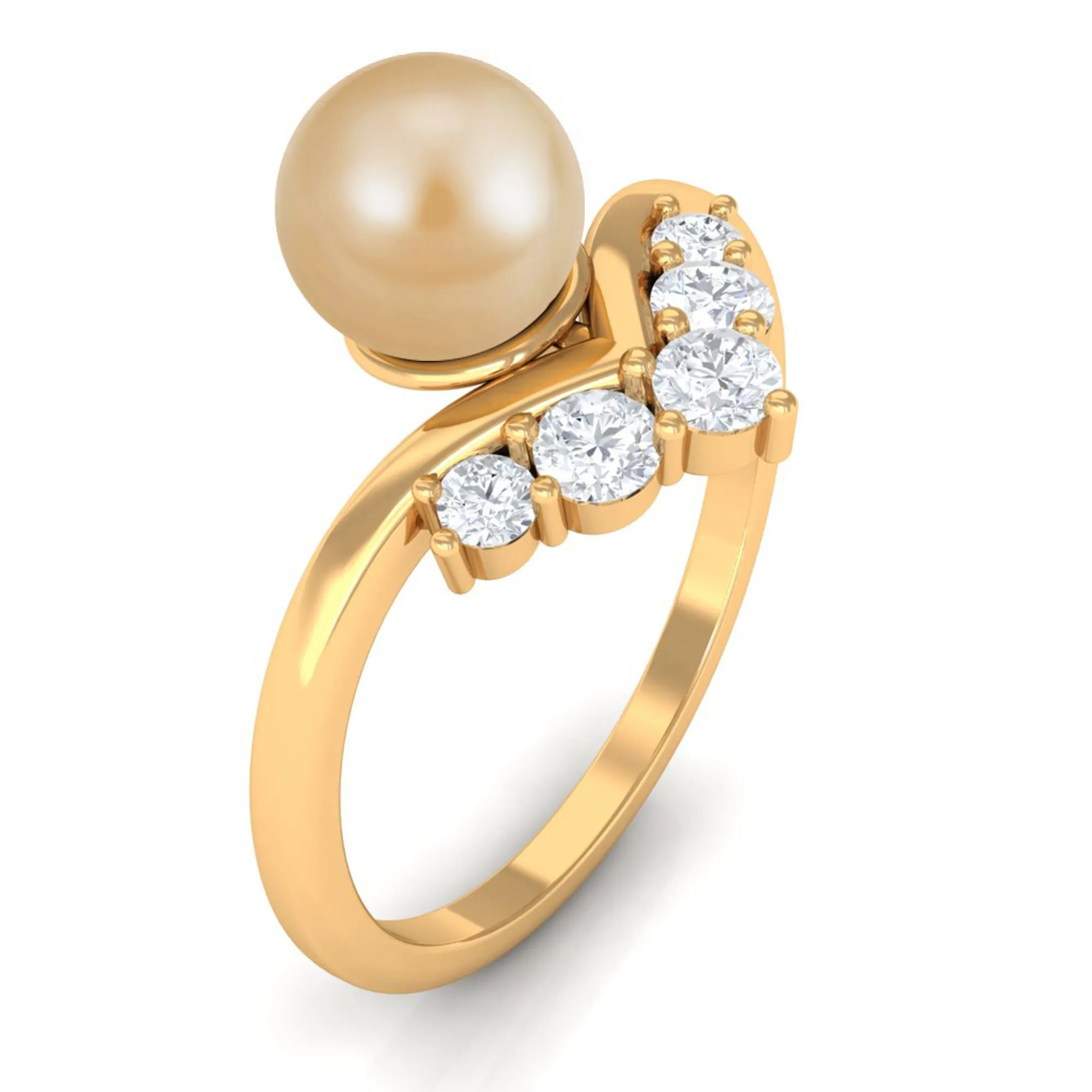 Minimal South Sea Pearl and Diamond Chevron Engagement Ring