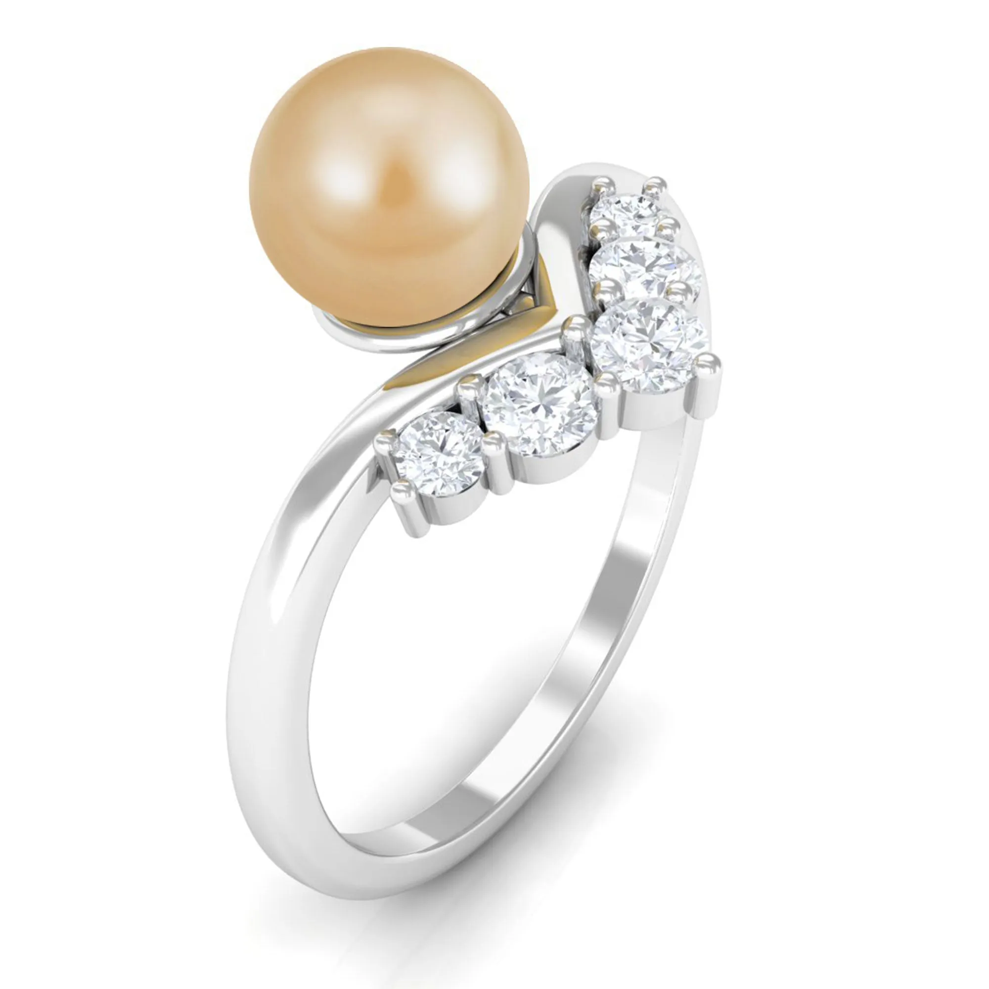 Minimal South Sea Pearl and Diamond Chevron Engagement Ring