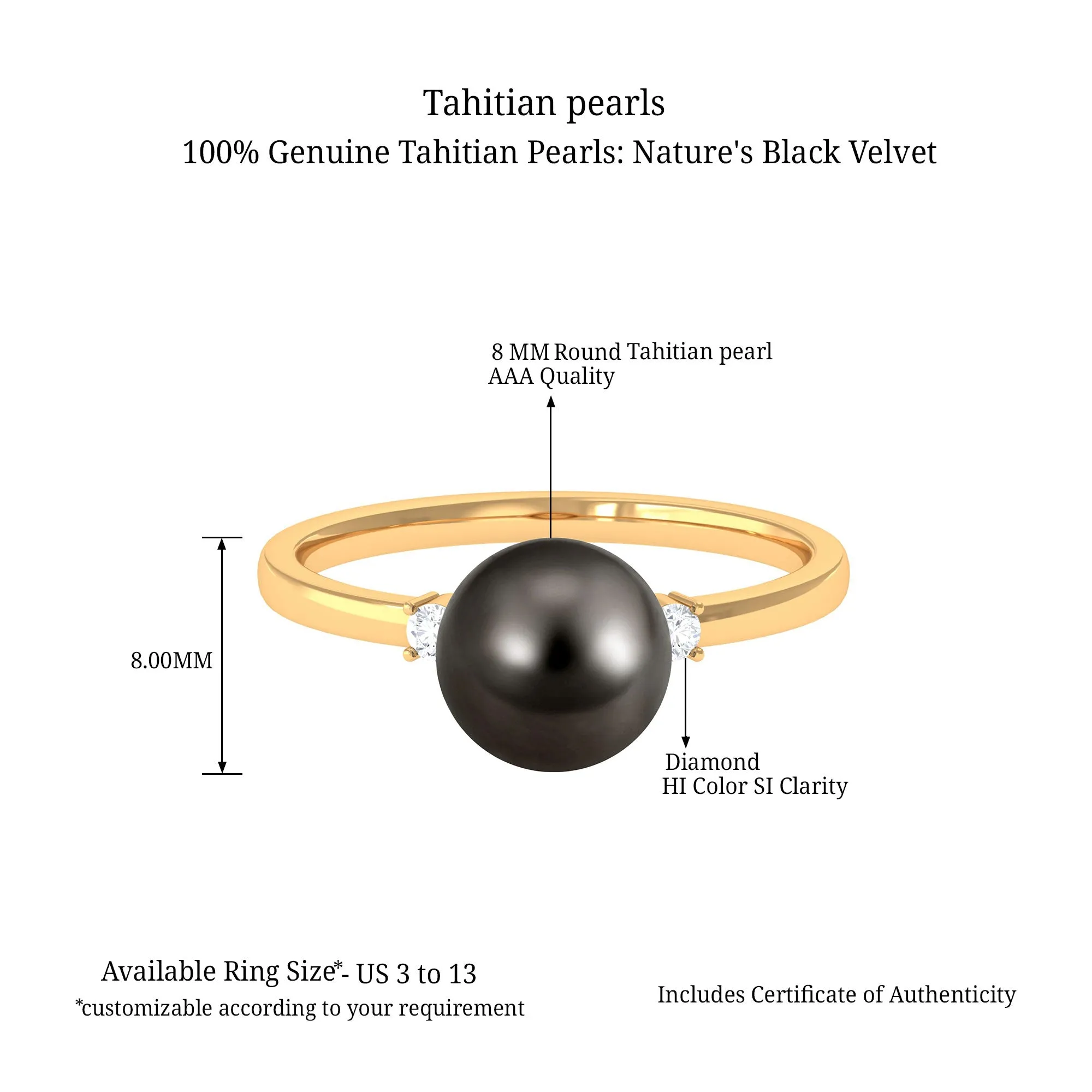 Minimal Tahitian Pearl Solitaire Promise Ring