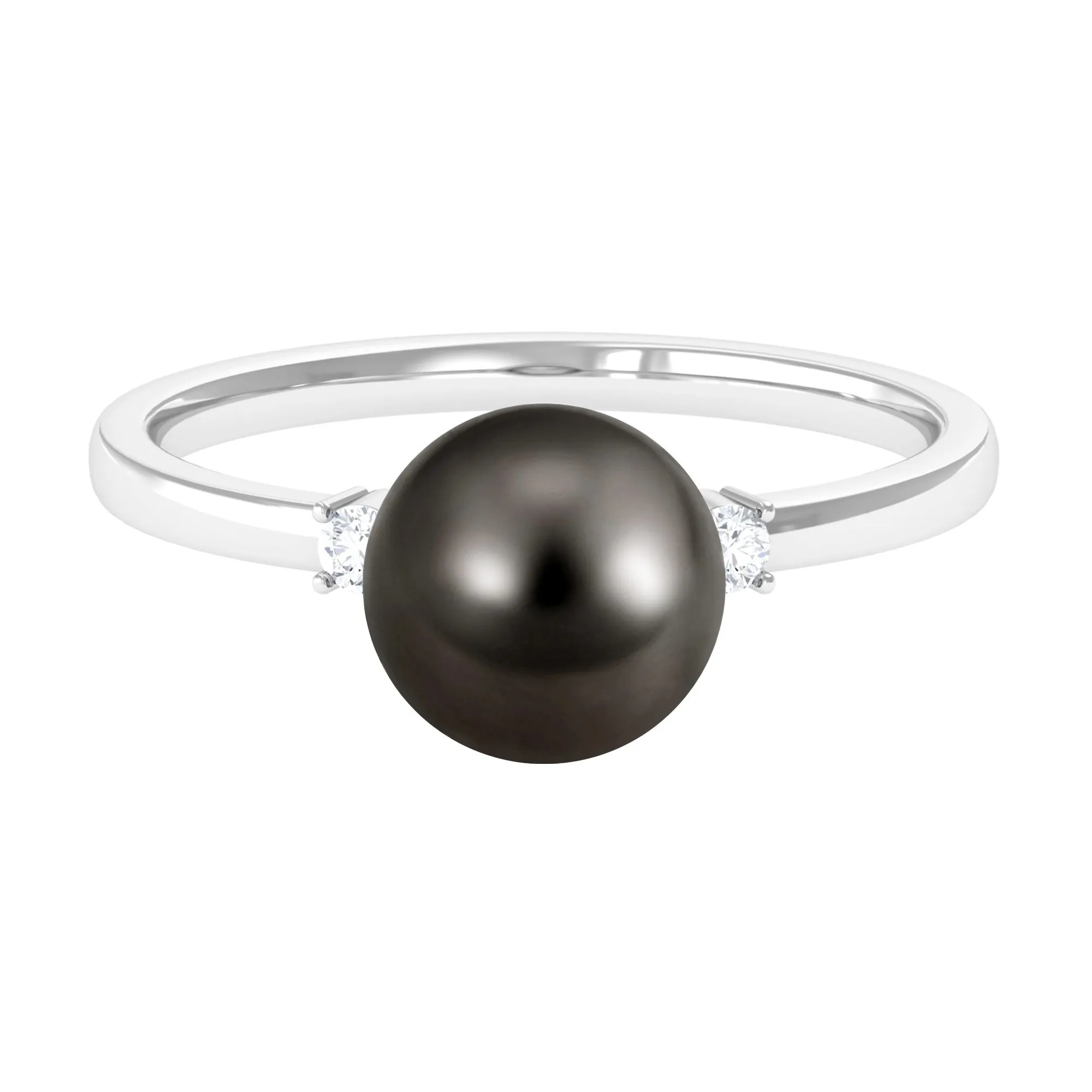 Minimal Tahitian Pearl Solitaire Promise Ring