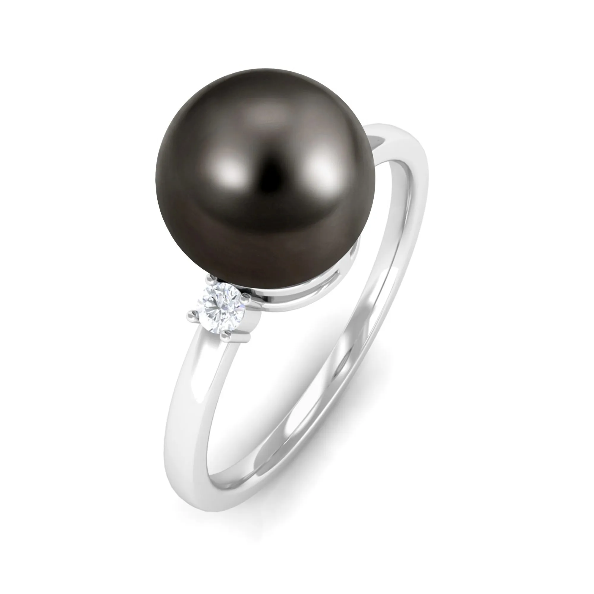 Minimal Tahitian Pearl Solitaire Promise Ring