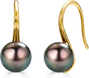 Minimalist Classic Earrings Tahitian Black Pearl 8.5-9mm 18K Yellow Gold Plated Sterling Silver - Jewelry Gifts for Women (Yellow Gold)