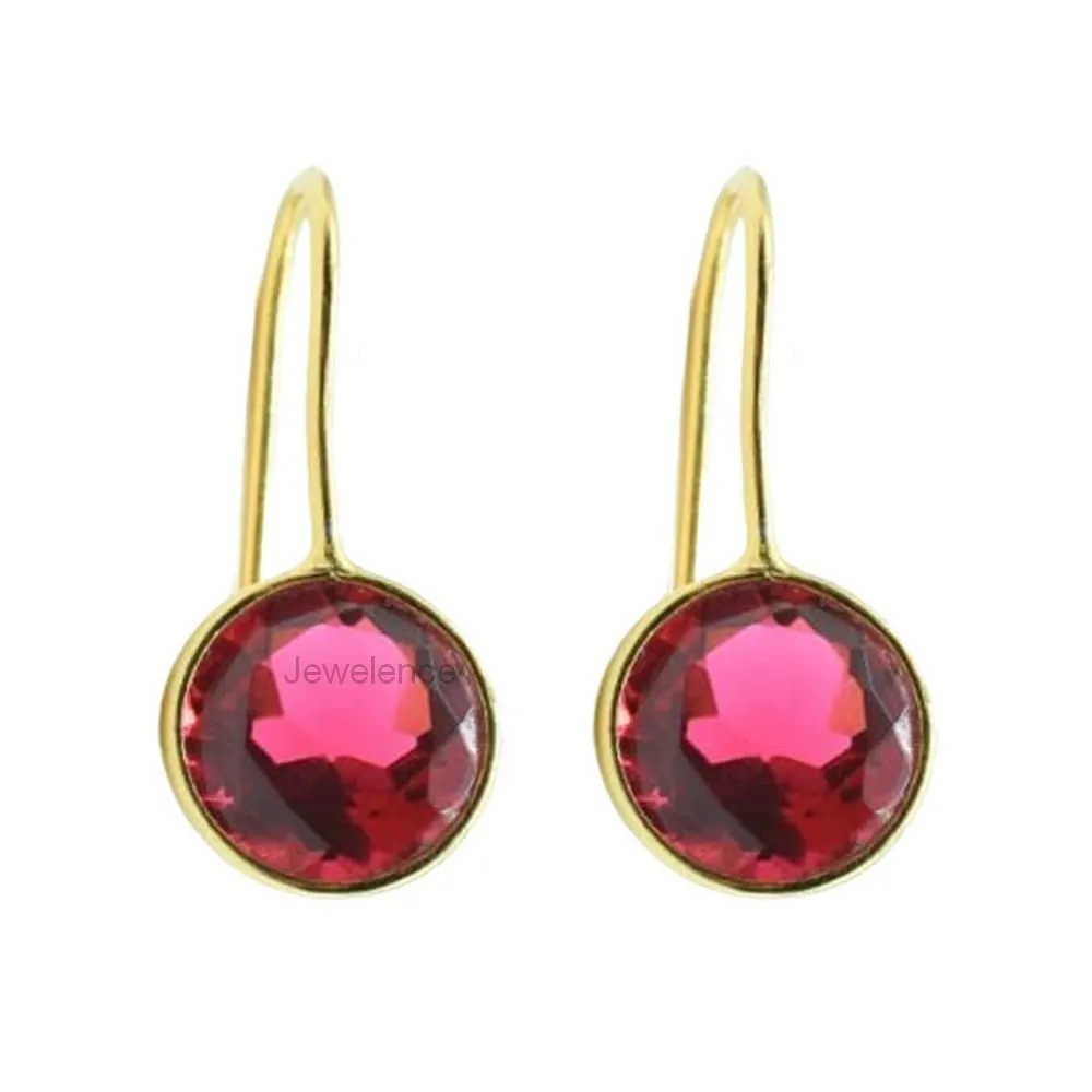 Minimalist Earrings July Birthstone Red Gemstone Sterling Silver Drop Dangle Earrings 18K Yellow Gold Plated Solid Sterling Silver Earrings For Women & Girls Ruby Earrings