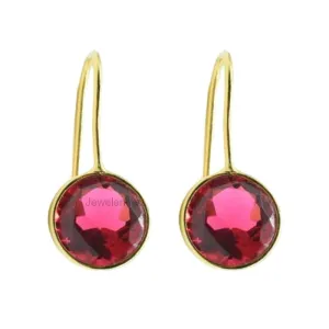 Minimalist Earrings July Birthstone Red Gemstone Sterling Silver Drop Dangle Earrings 18K Yellow Gold Plated Solid Sterling Silver Earrings For Women & Girls Ruby Earrings