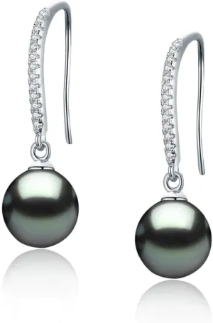 Minimalist Modern Sleek Tahitian Black Pearl Earrings Gold Plated Sterling Silver - Jewelry Gifts for Women (Swing)